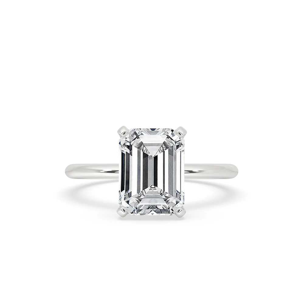 Emerald Cut Solitaire Ring - White Gold