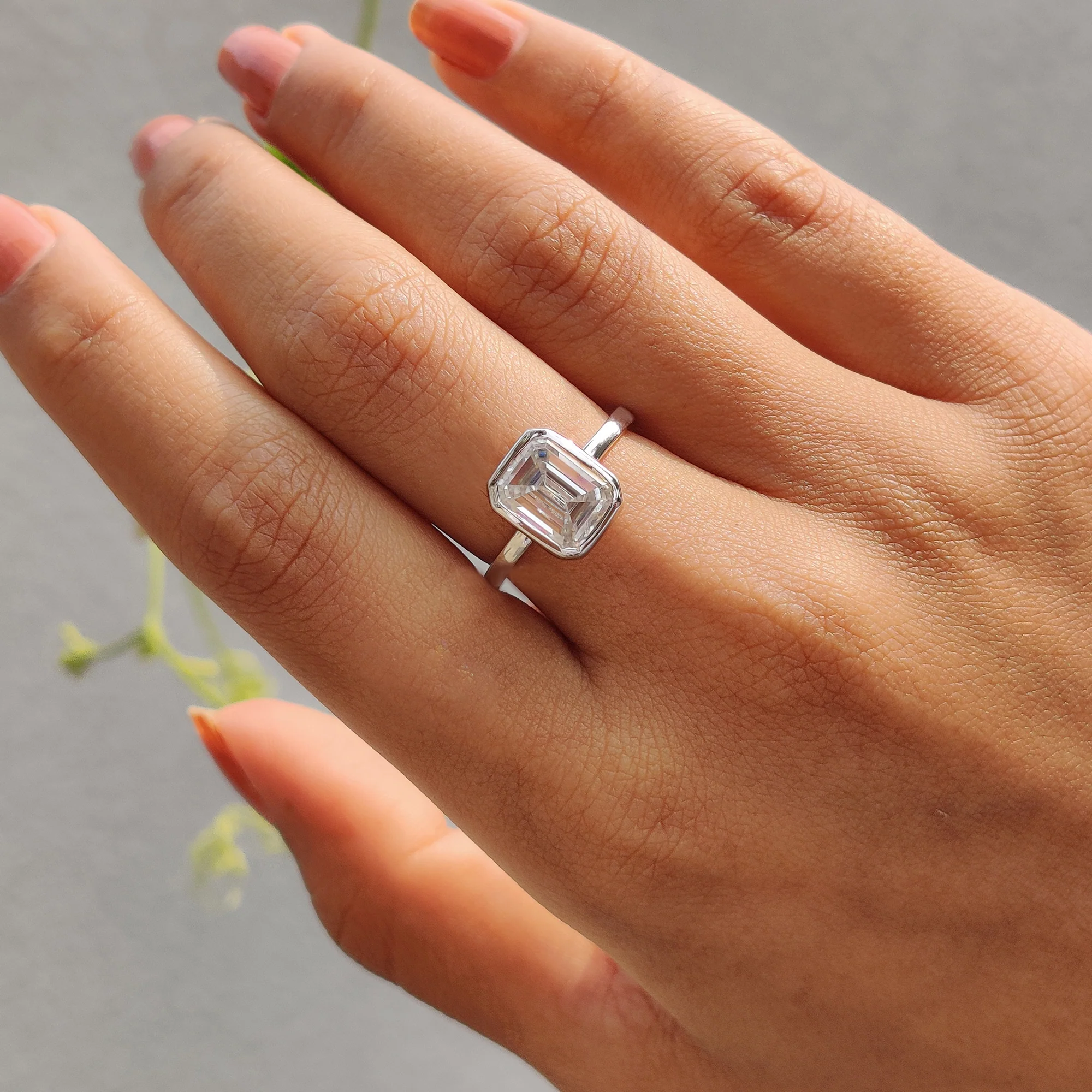 Emerald Engagement Ring With Bezel Setting - Image 4