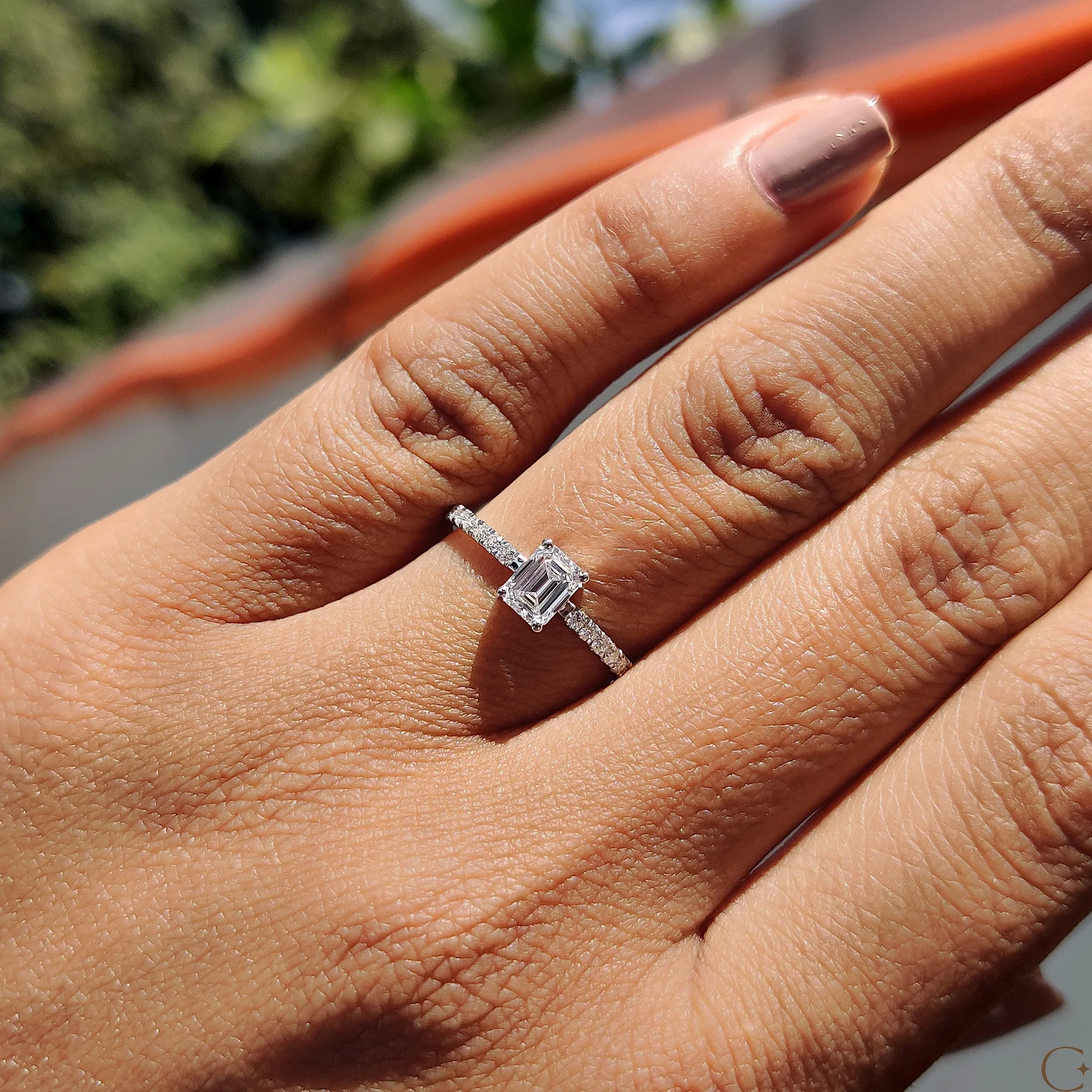 Emerald Pave Ring With Secure Four Prong Setting - Image 7