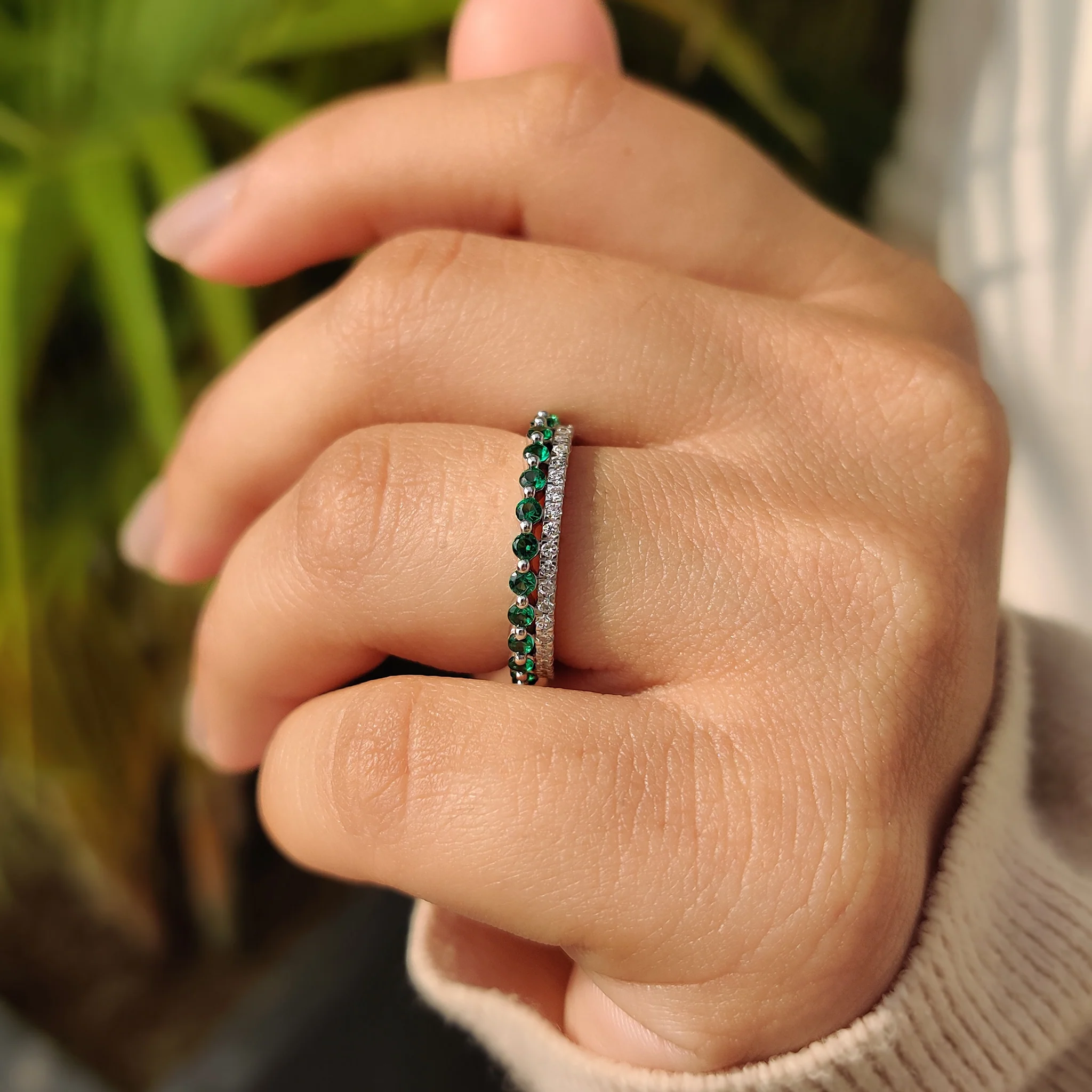 Emerald Wedding Band In Double Row Style - Image 7