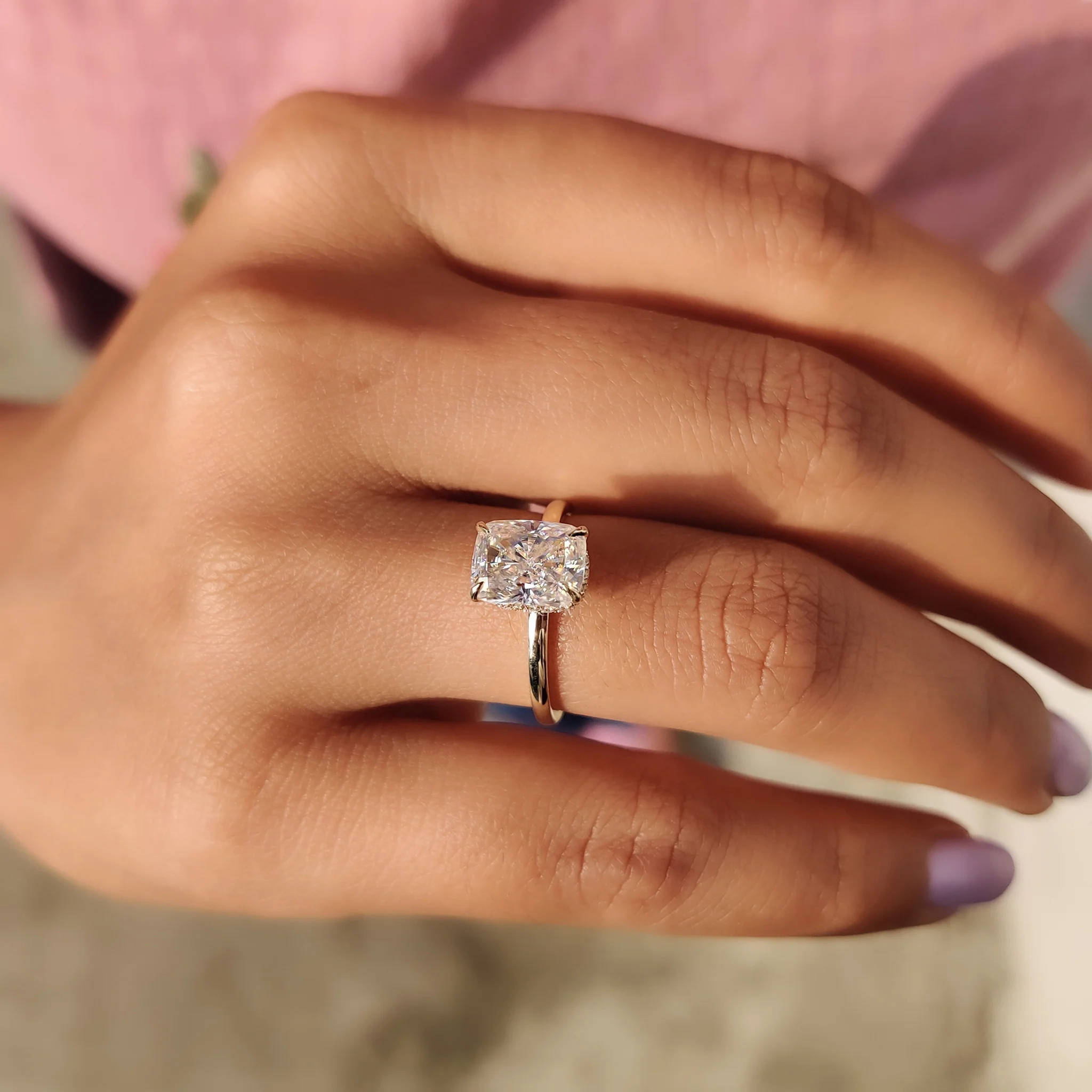 Cushion Cut Engagement Ring Hidden Halo - Image 8