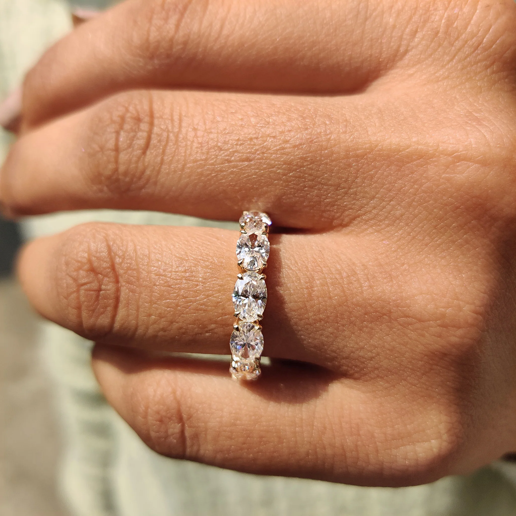 Five Stone Wedding Band In Oval Cut Moissanite - Image 2