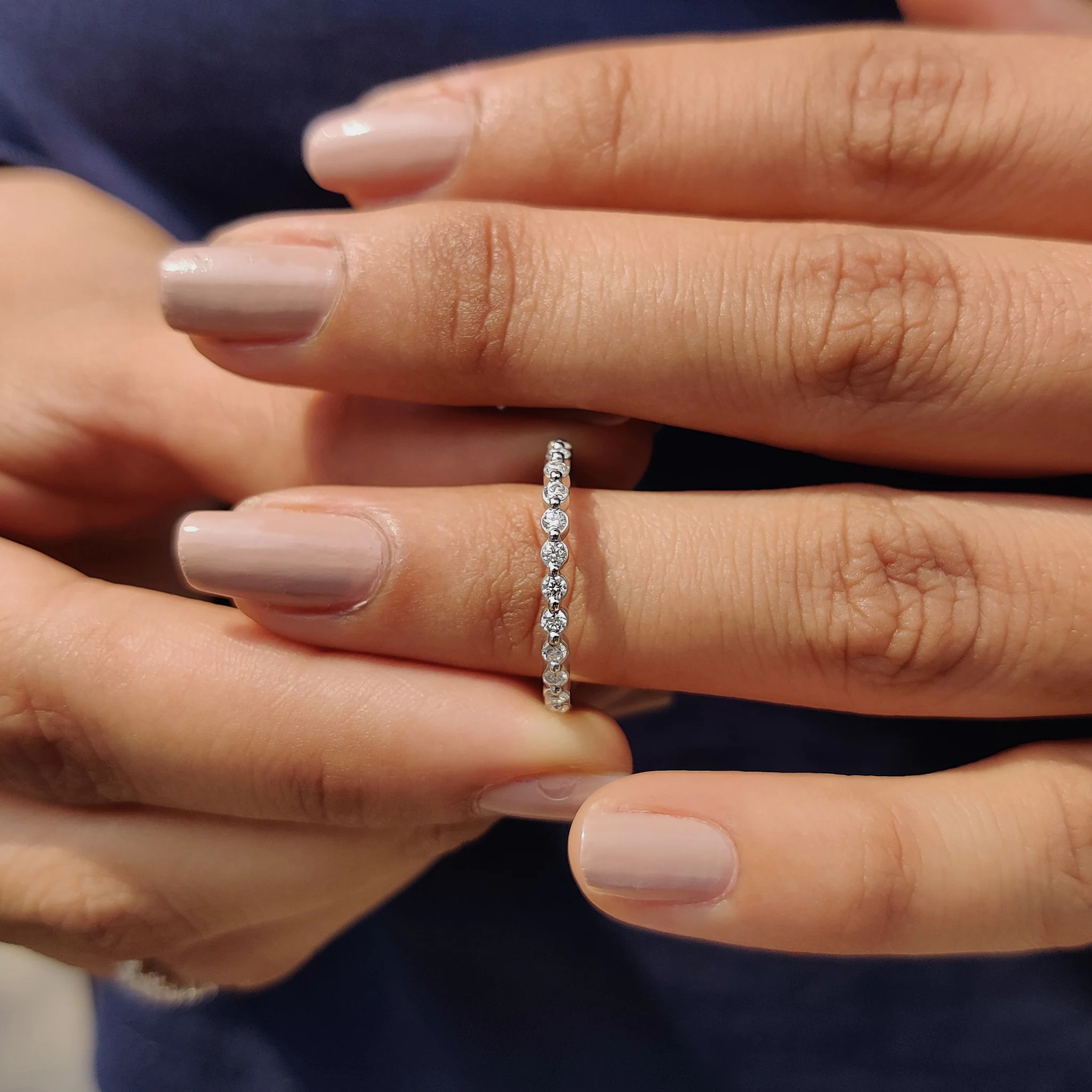Round Cut Floating Bubble Wedding Band In Half Eternity Style - Image 2