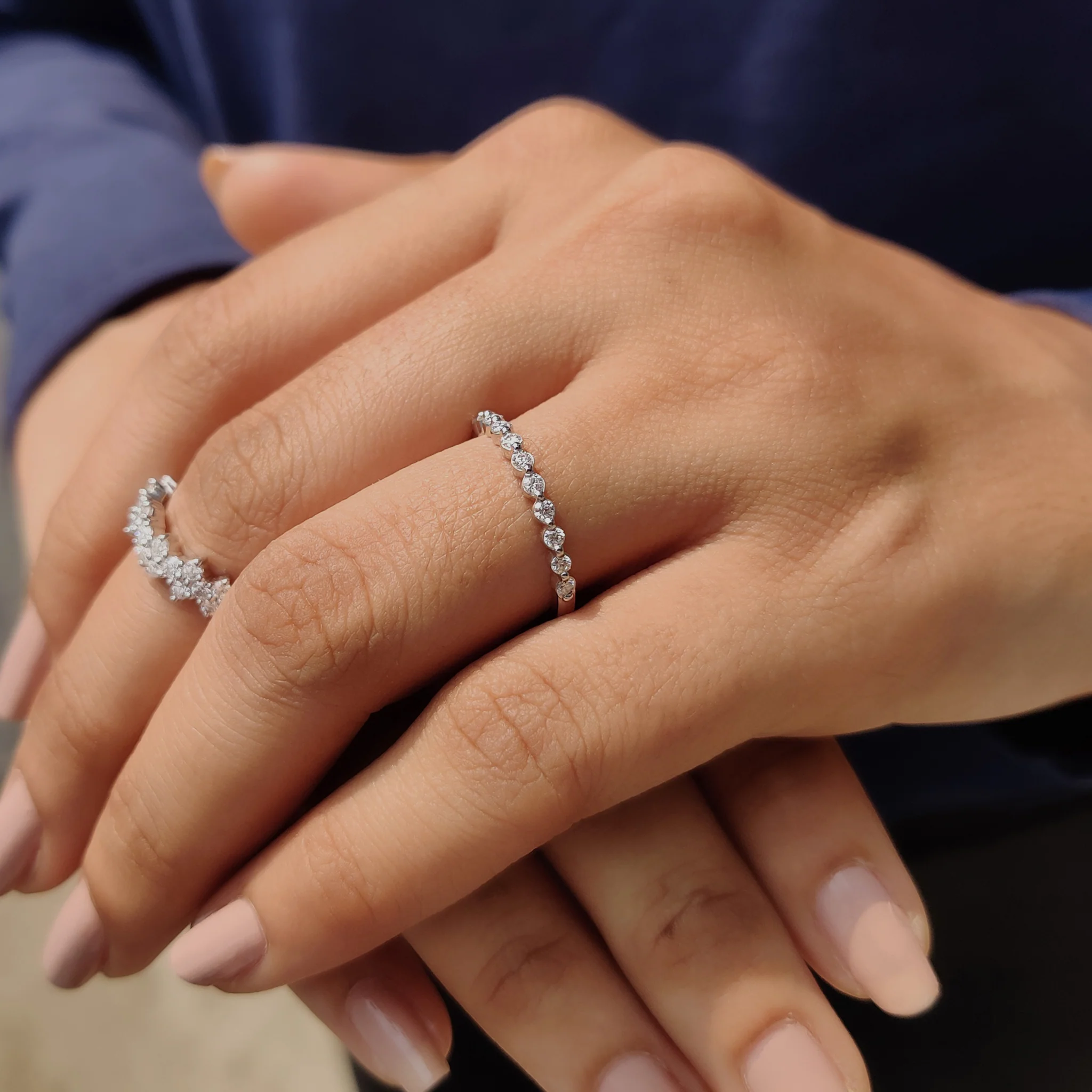 Round Cut Floating Bubble Wedding Band In Half Eternity Style - Image 8