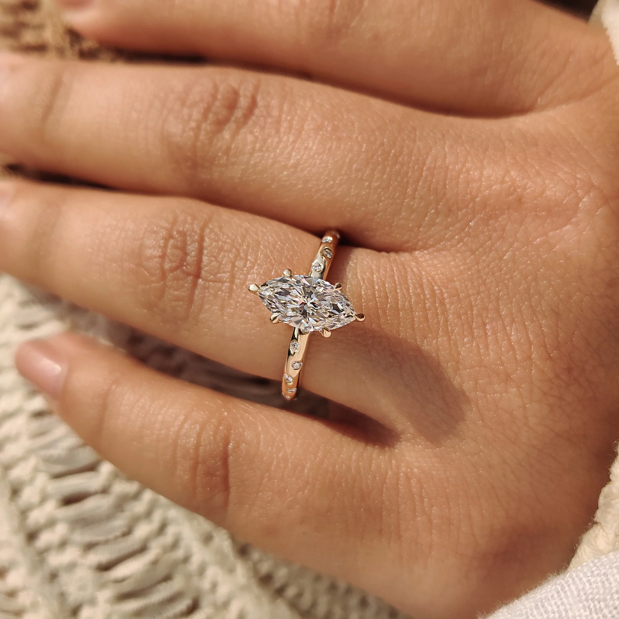 Flush Pave Set Marquise Diamond Ring in 6 Claw Prong Setting - Image 5