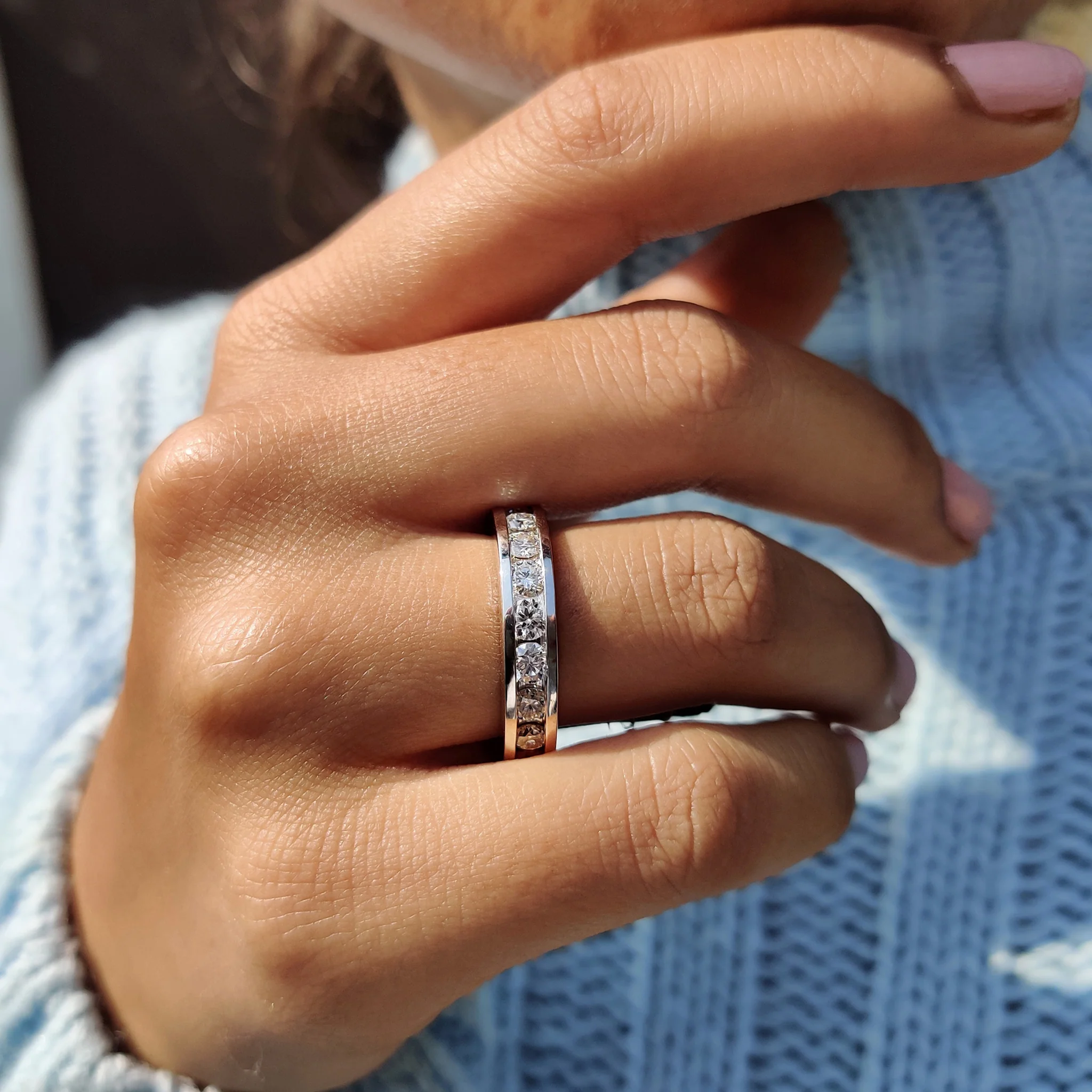 Round Cut Full Eternity Channel Set Wedding Band - Image 2