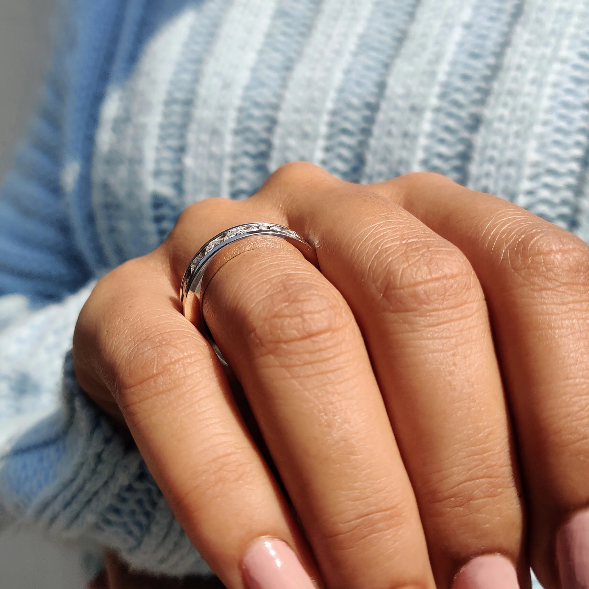 Round Cut Full Eternity Channel Set Wedding Band - Image 4