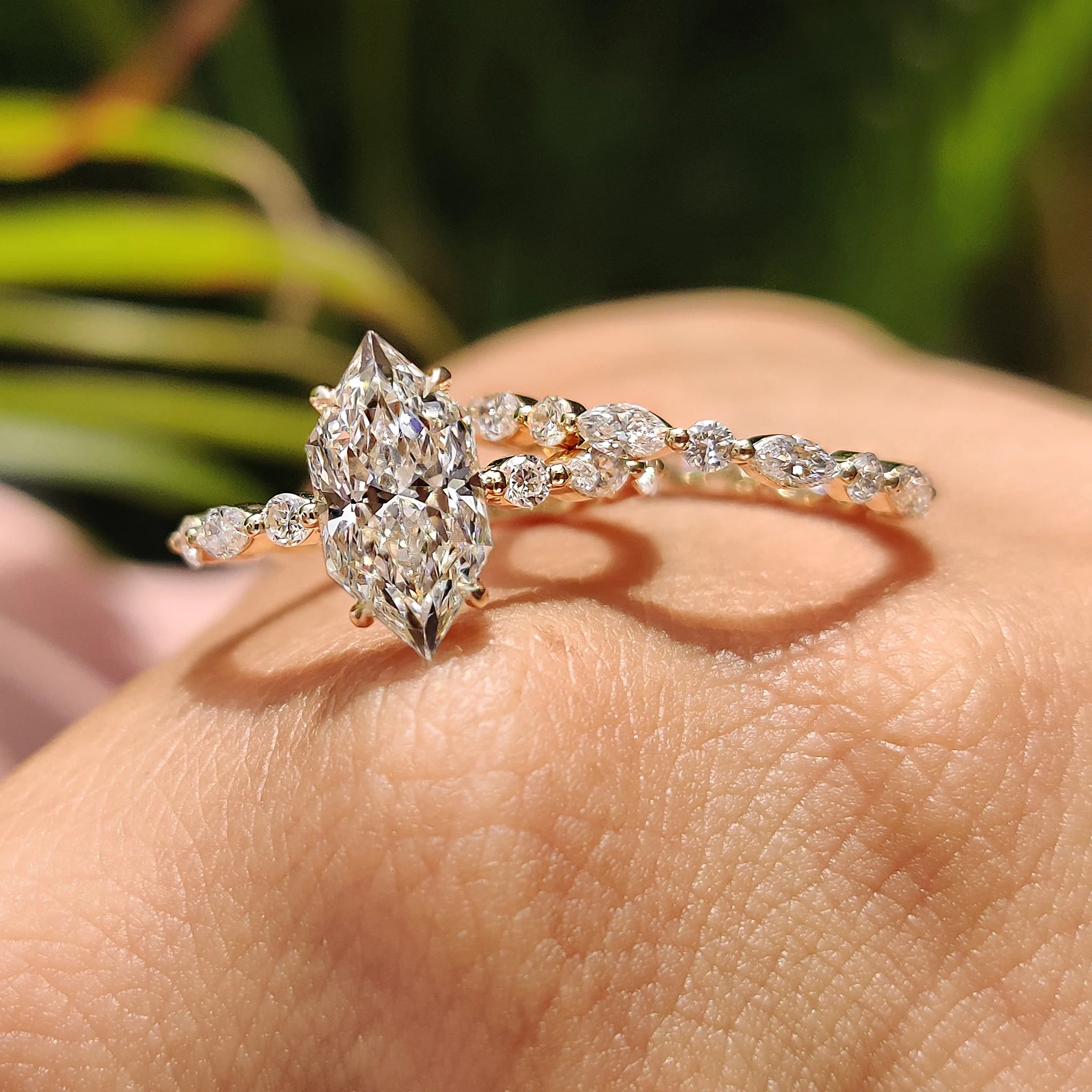 Full Eternity Dutch Marquise Engagement Ring With Wedding Band - Image 6