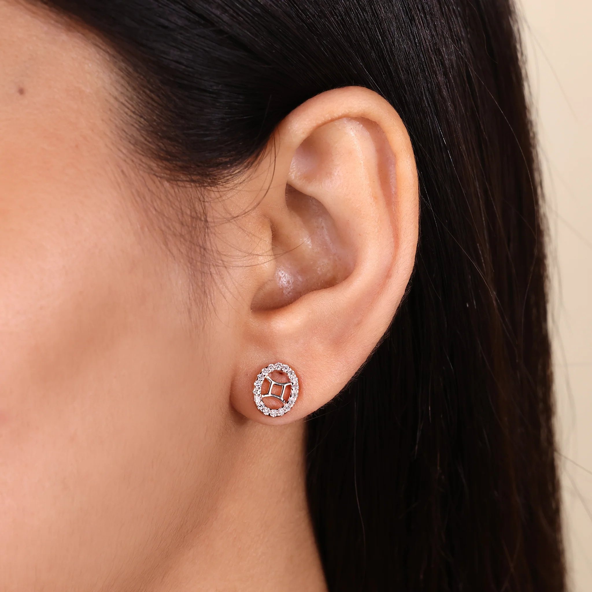 Gemini Earrings in Round Cut Halo Zodiac Style - Image 2