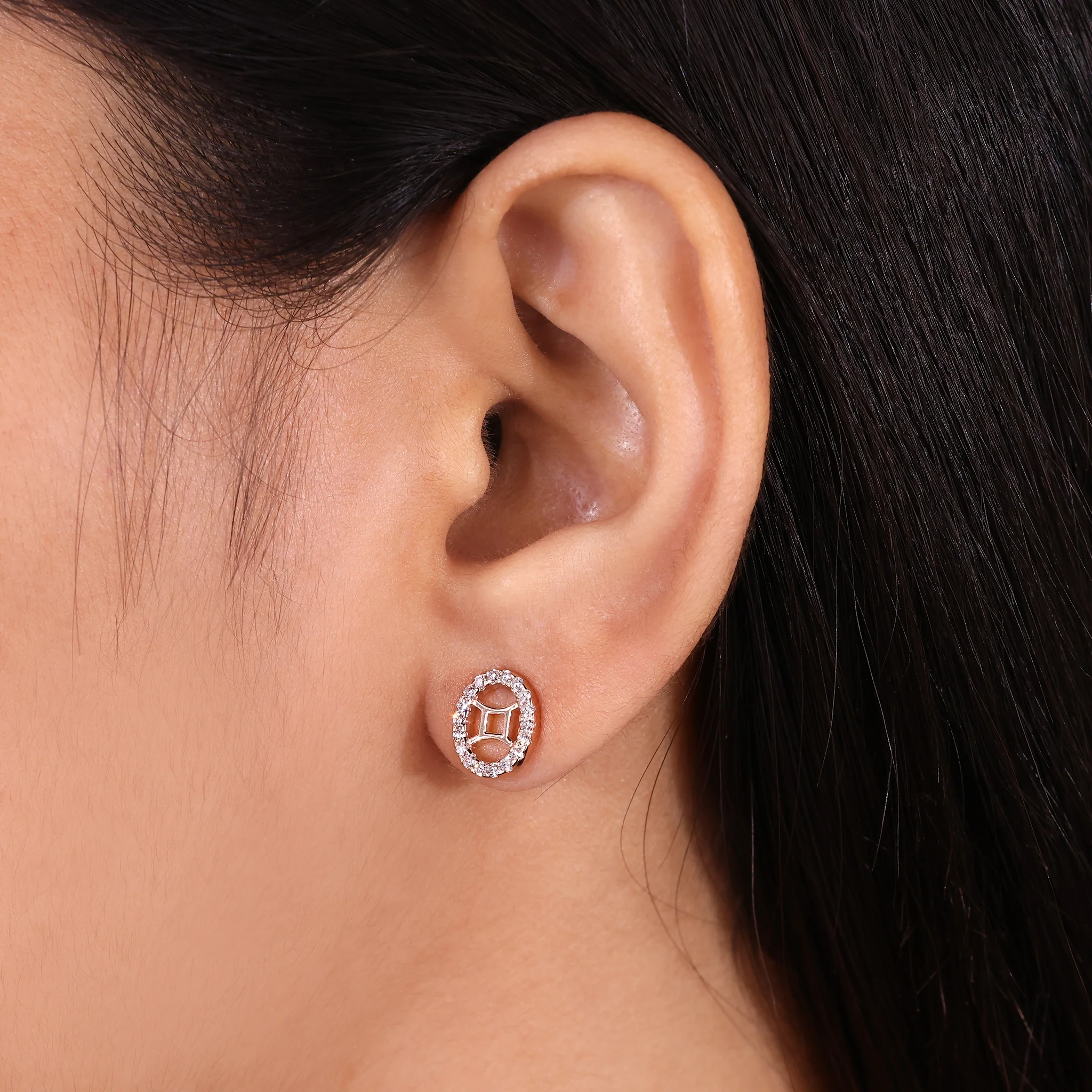 Gemini Earrings in Round Cut Halo Zodiac Style - Image 8