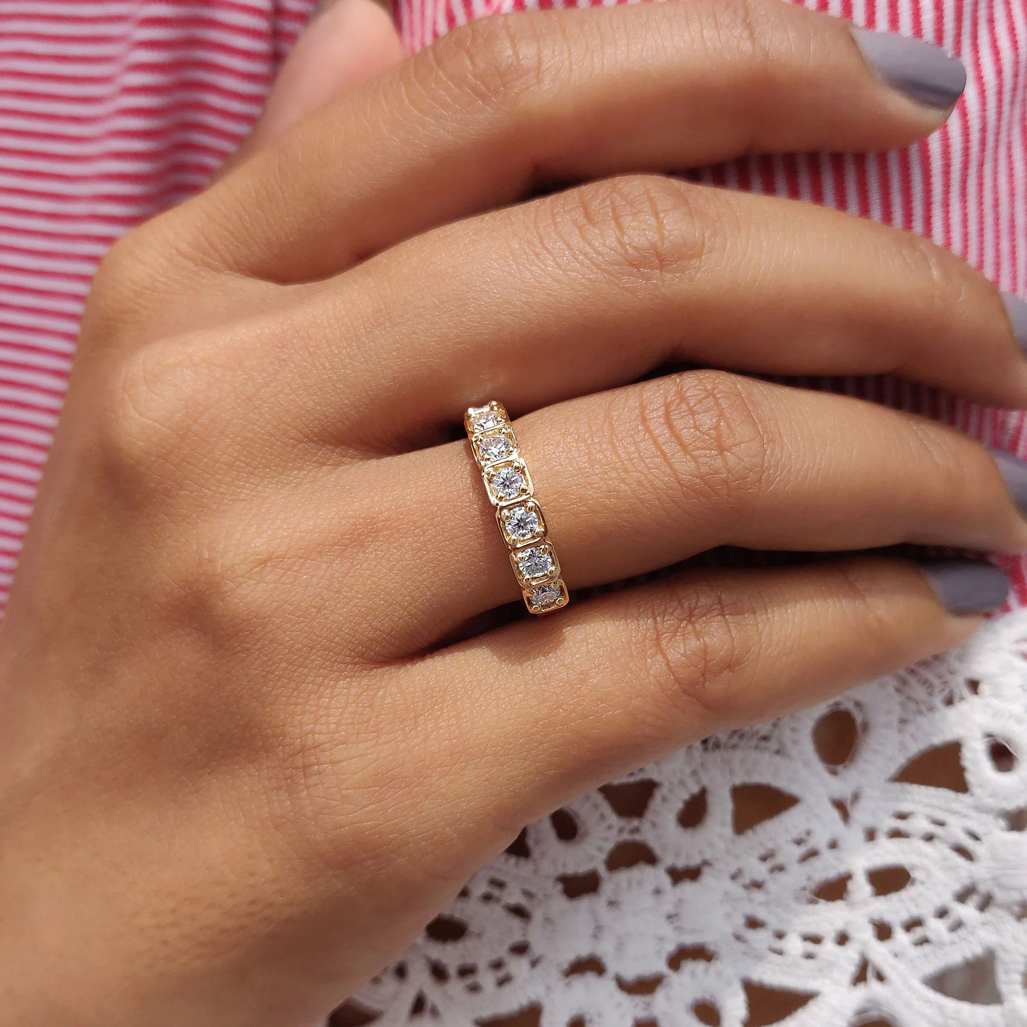 Half Eternity Band In Square Bezel Box Setting - Image 2