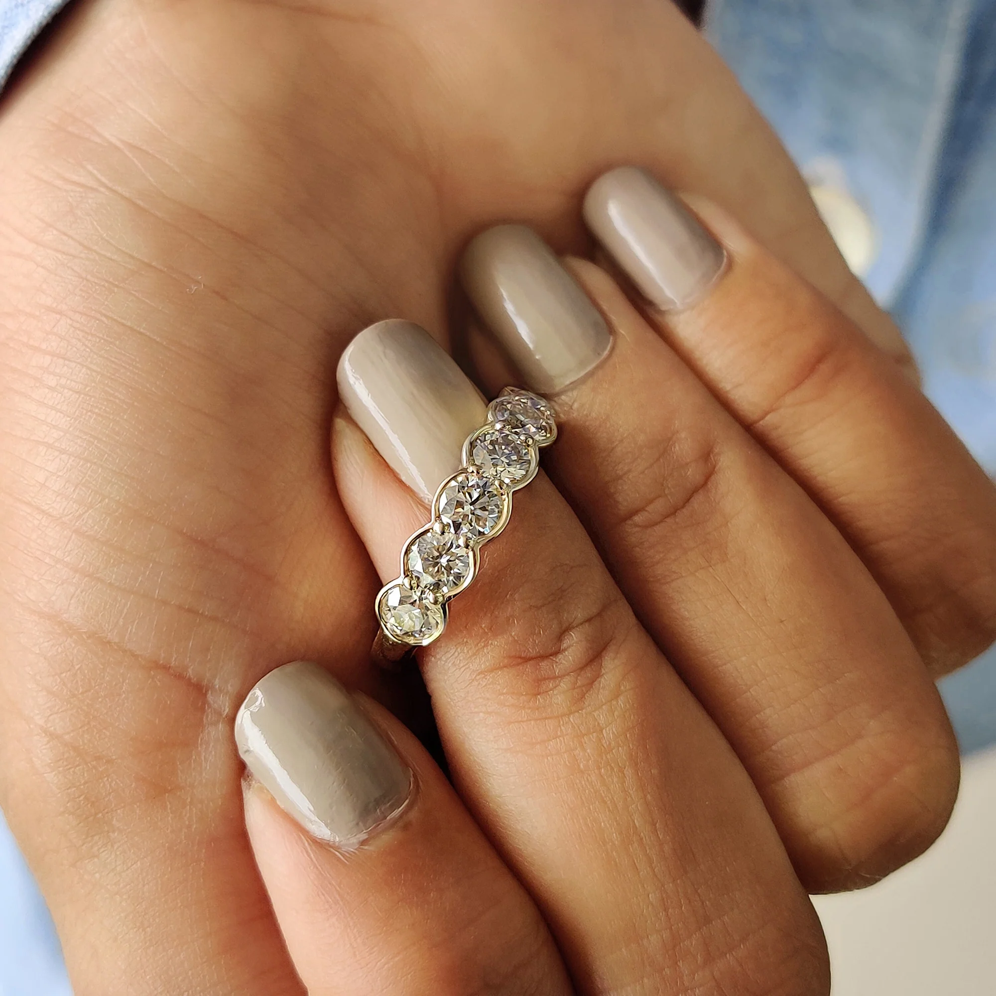 Half Eternity Bezel Set Wedding Band - Image 5