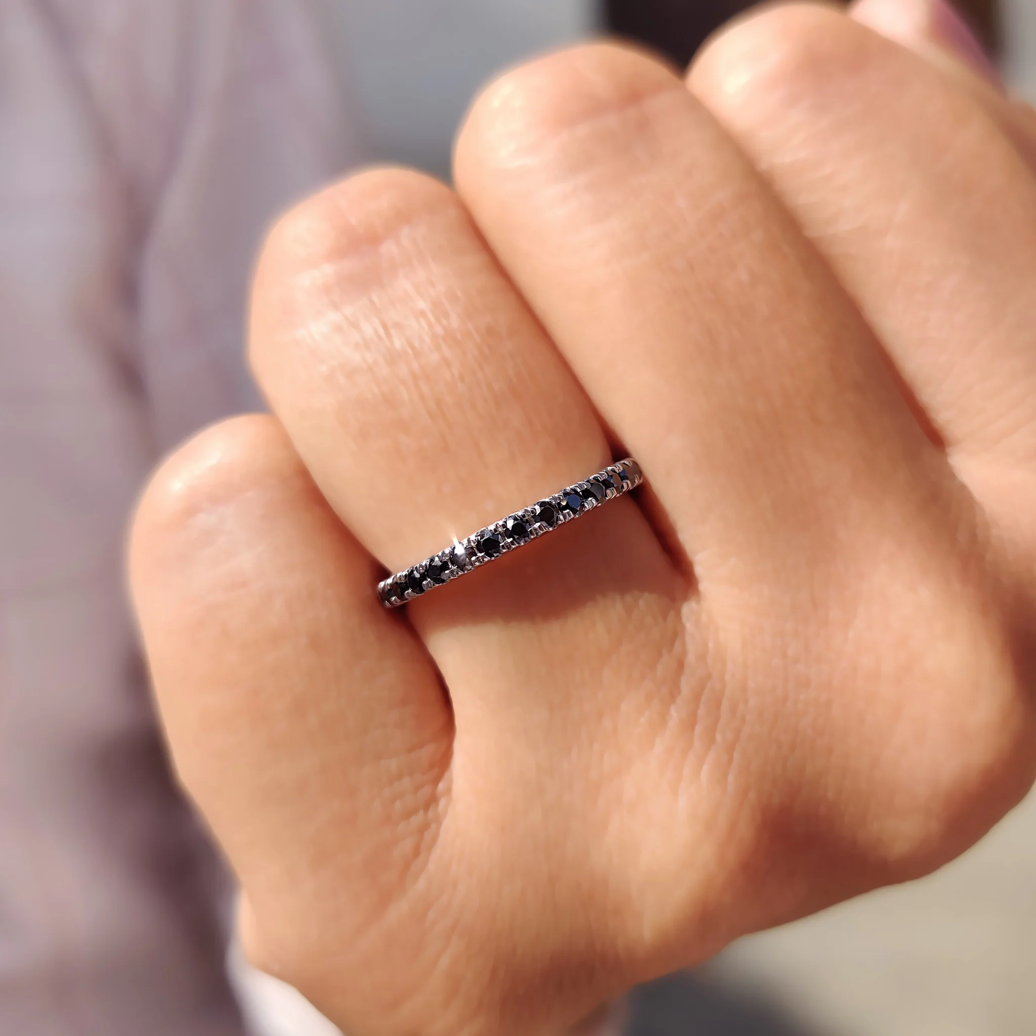 Round Cut Half Eternity Black Stone Wedding Band - Image 6