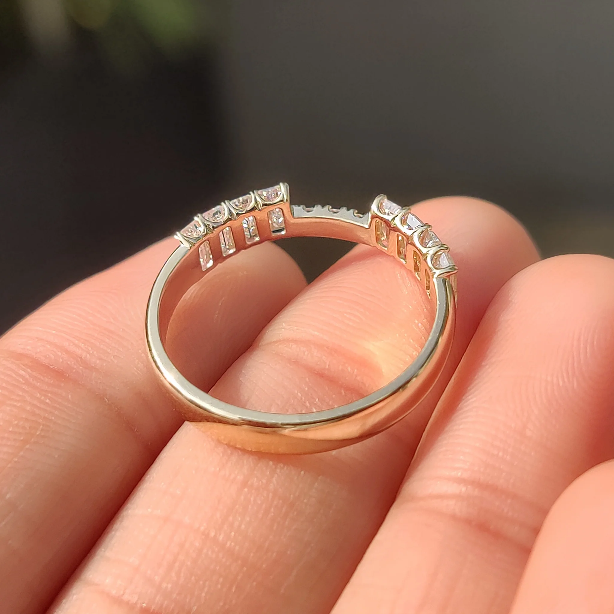 Half Eternity Emerald and Round Diamond Stackable Wedding Band - Image 6