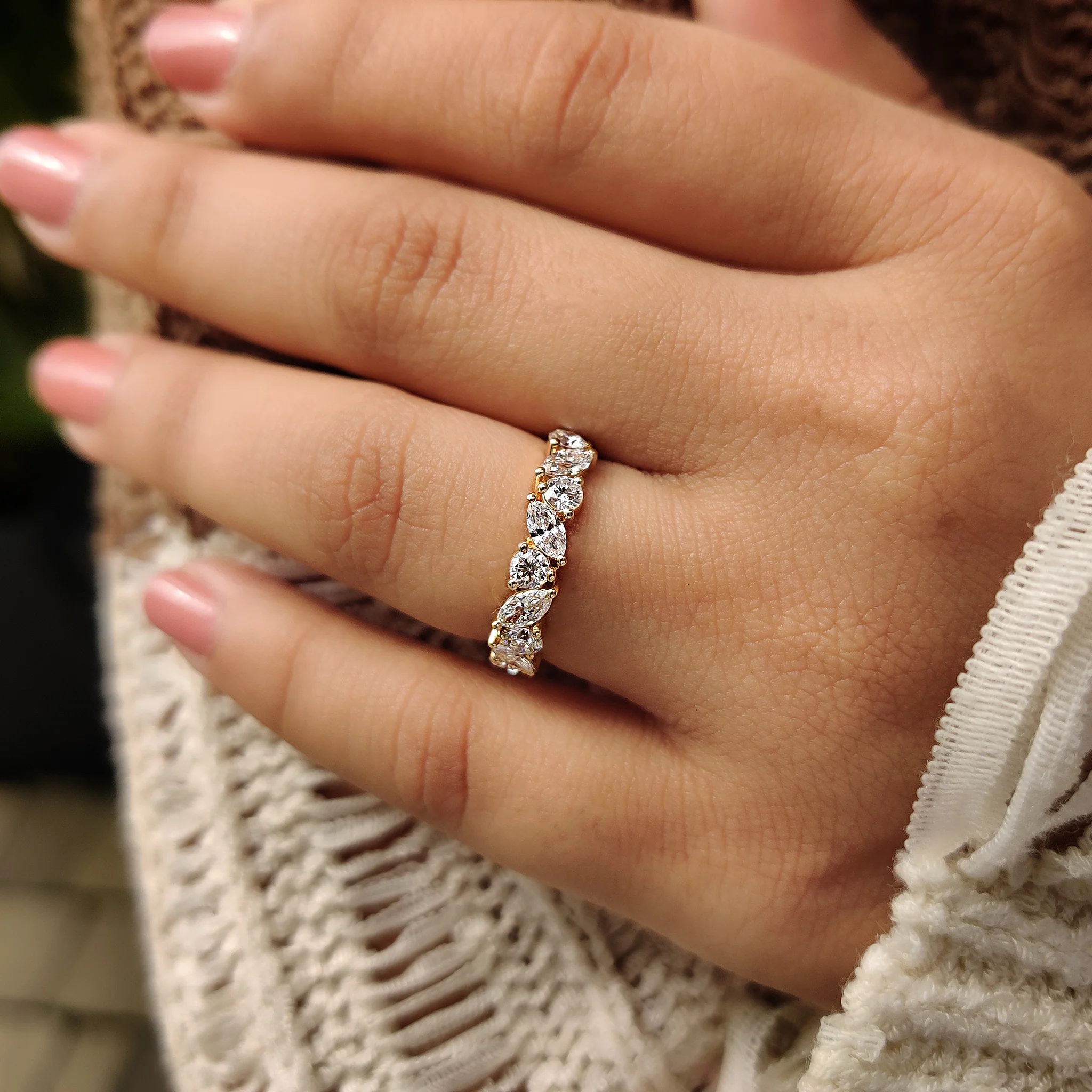 Half Eternity Marquise And Round Wedding Band - Image 2