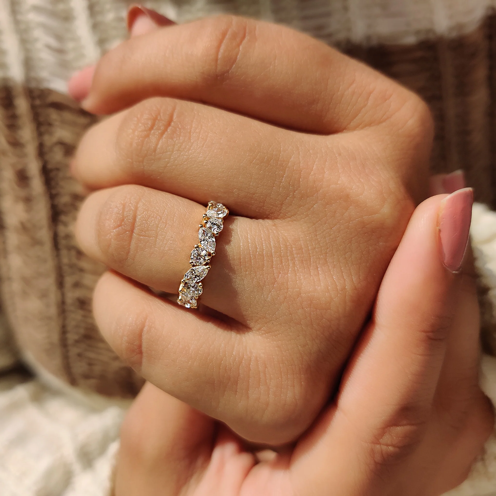 Half Eternity Marquise And Round Wedding Band - Image 4