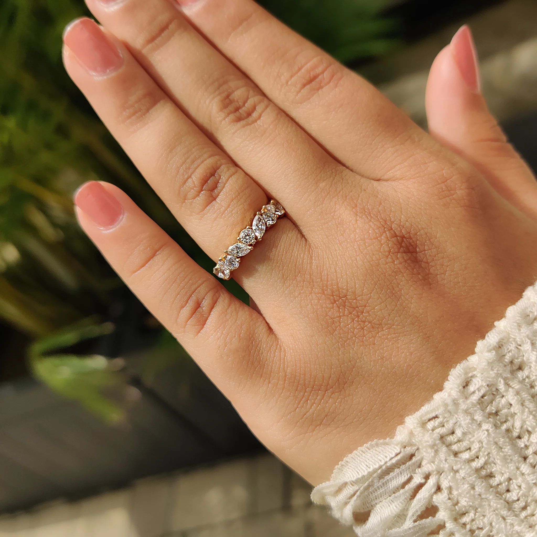 Half Eternity Marquise And Round Wedding Band - Image 6