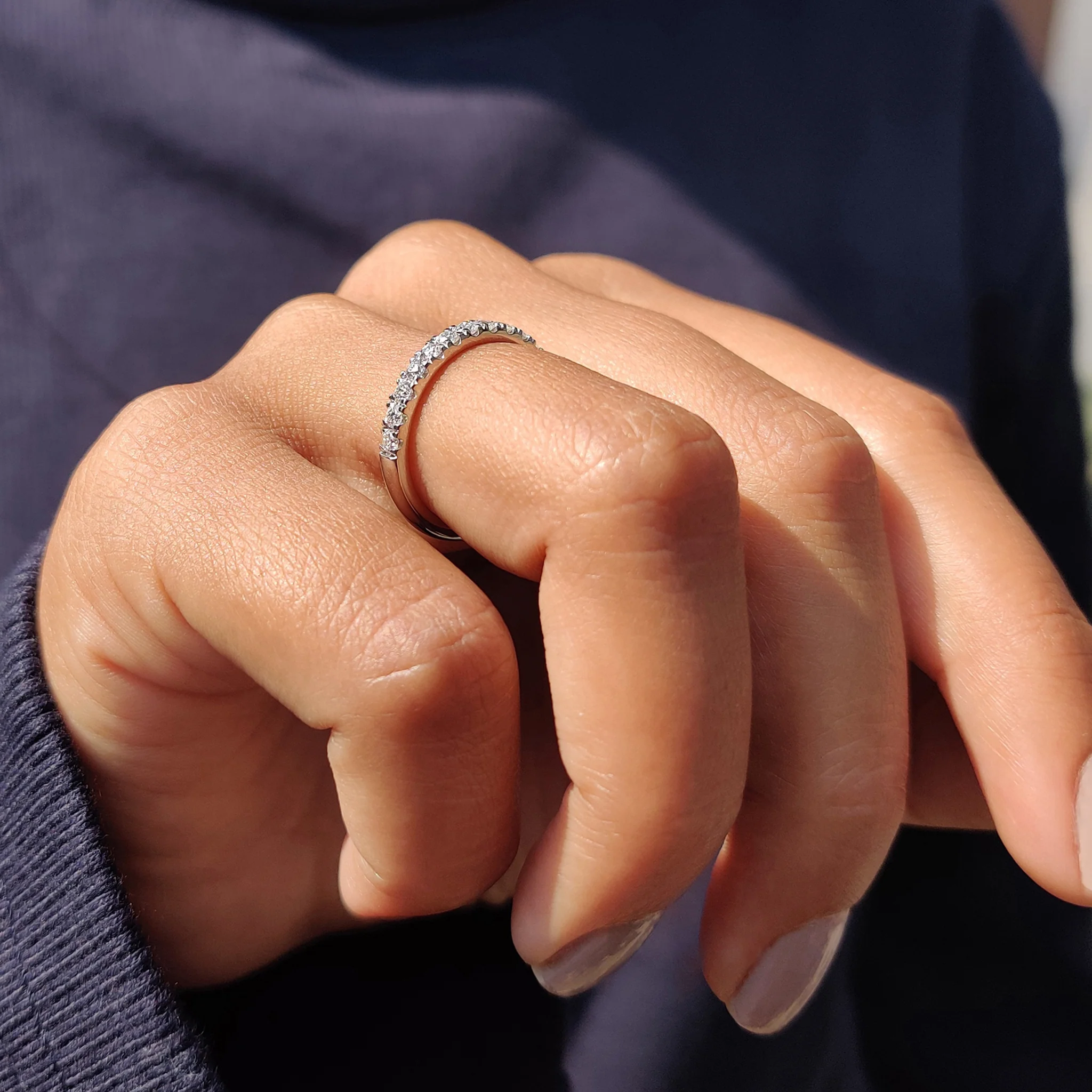 Half Eternity Round Moissanite Wedding Band - Image 6
