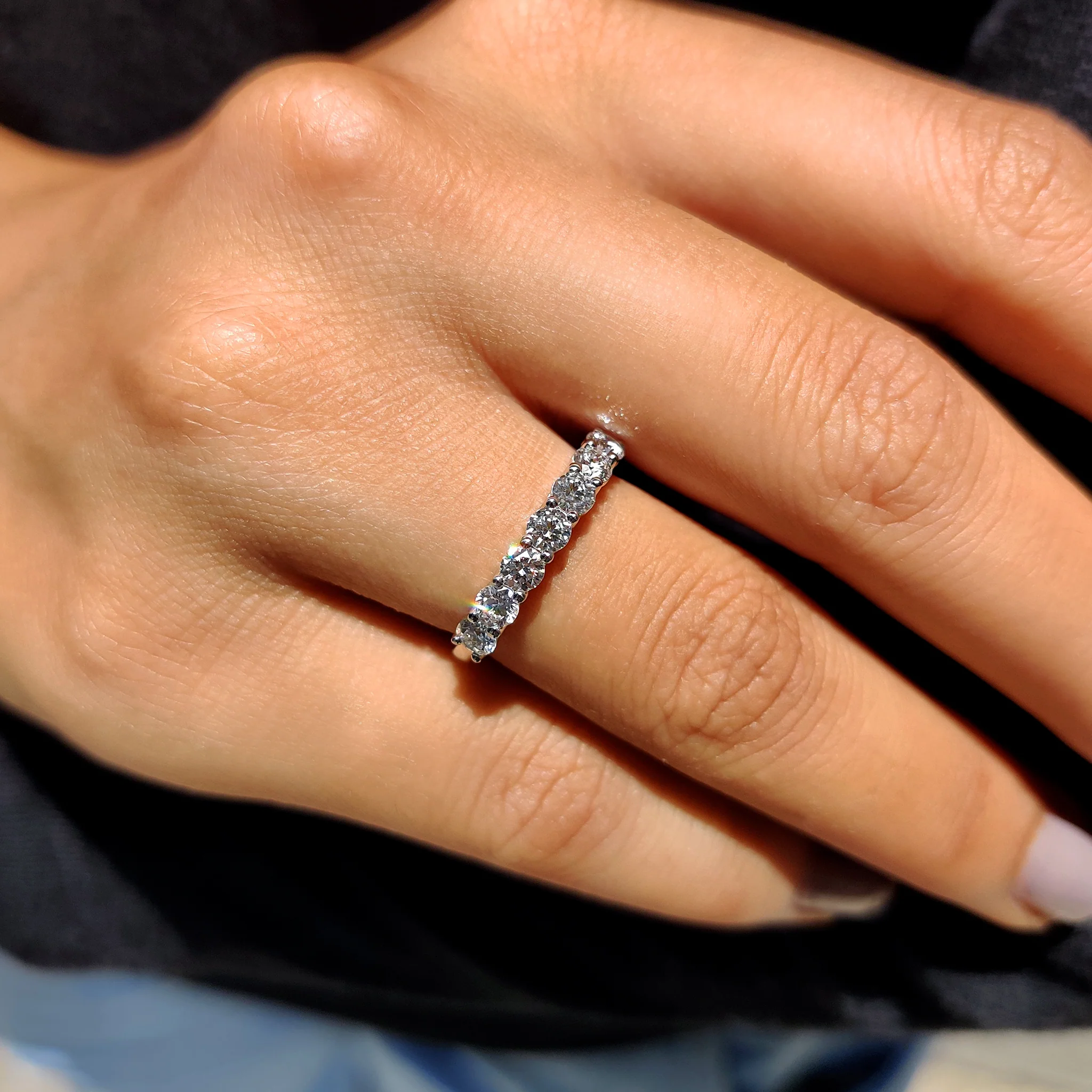Half Eternity Round Moissanite Wedding Band - Image 2