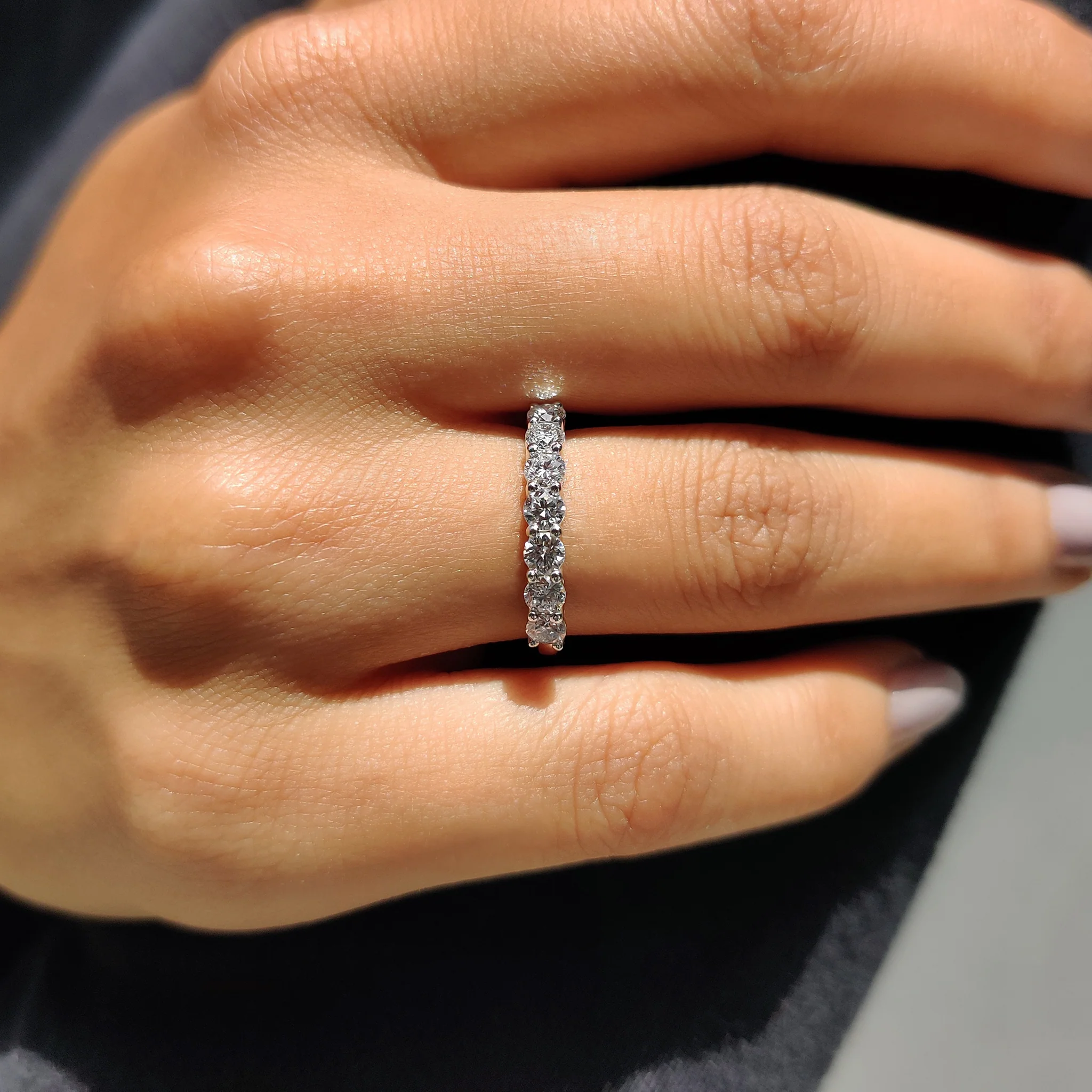 Half Eternity Round Moissanite Wedding Band - Image 4