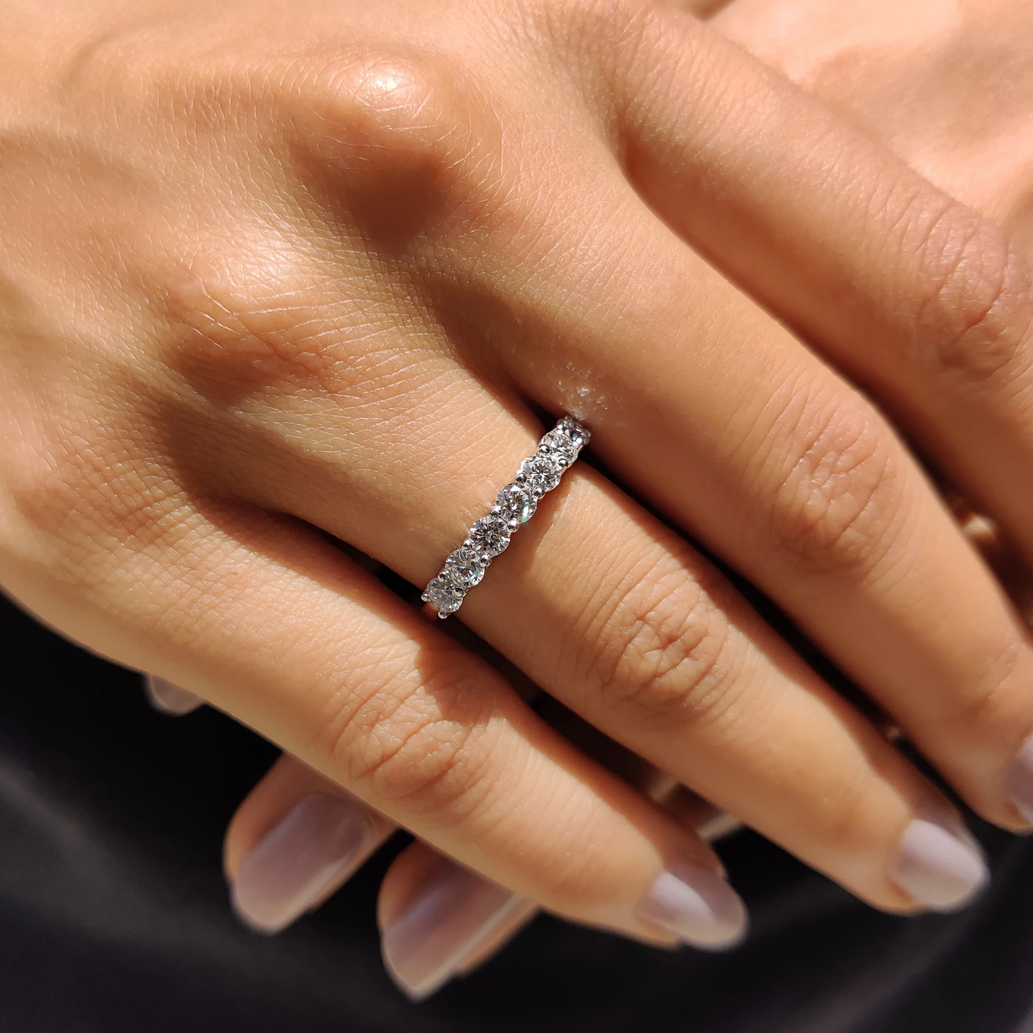 Half Eternity Round Moissanite Wedding Band - Image 9