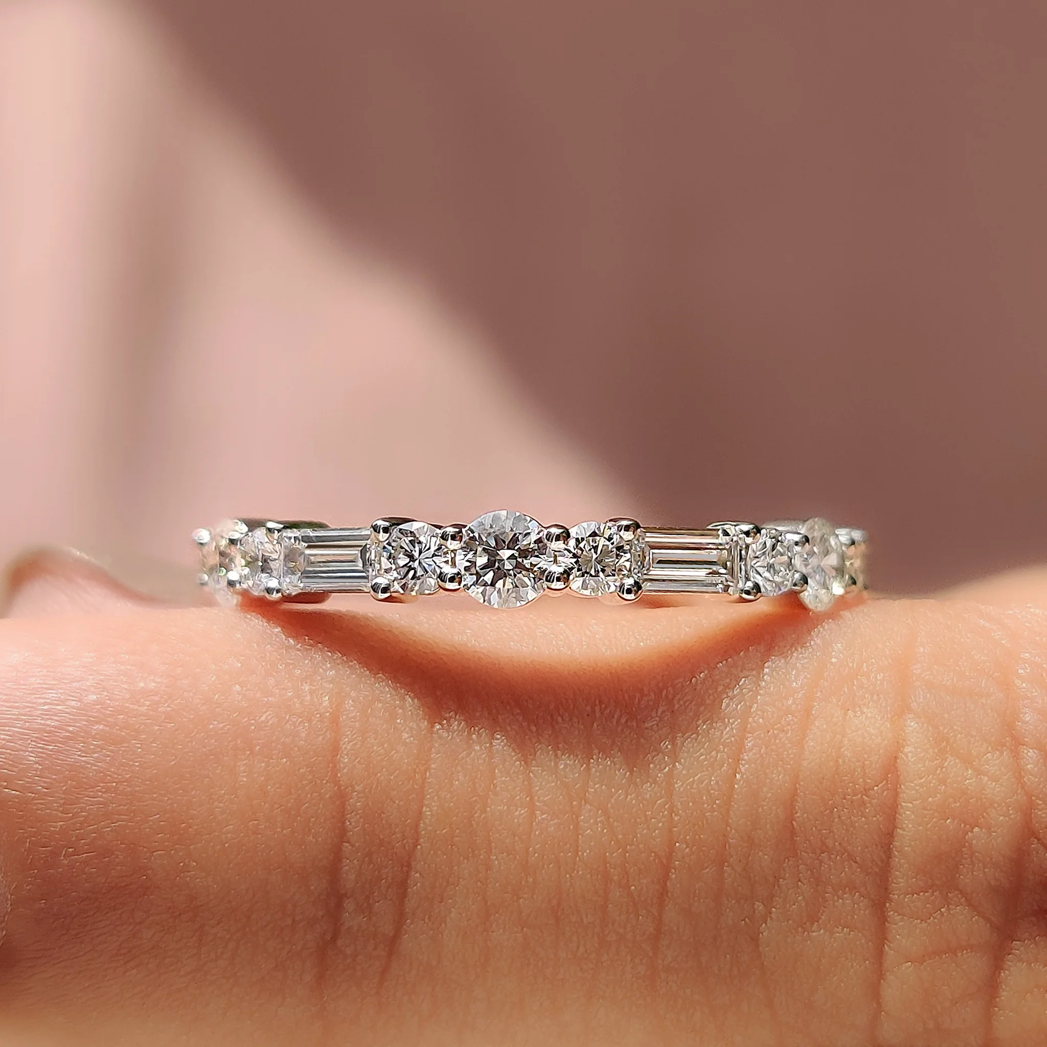 Half Eternity Wedding Band In Round And Baguette Diamond