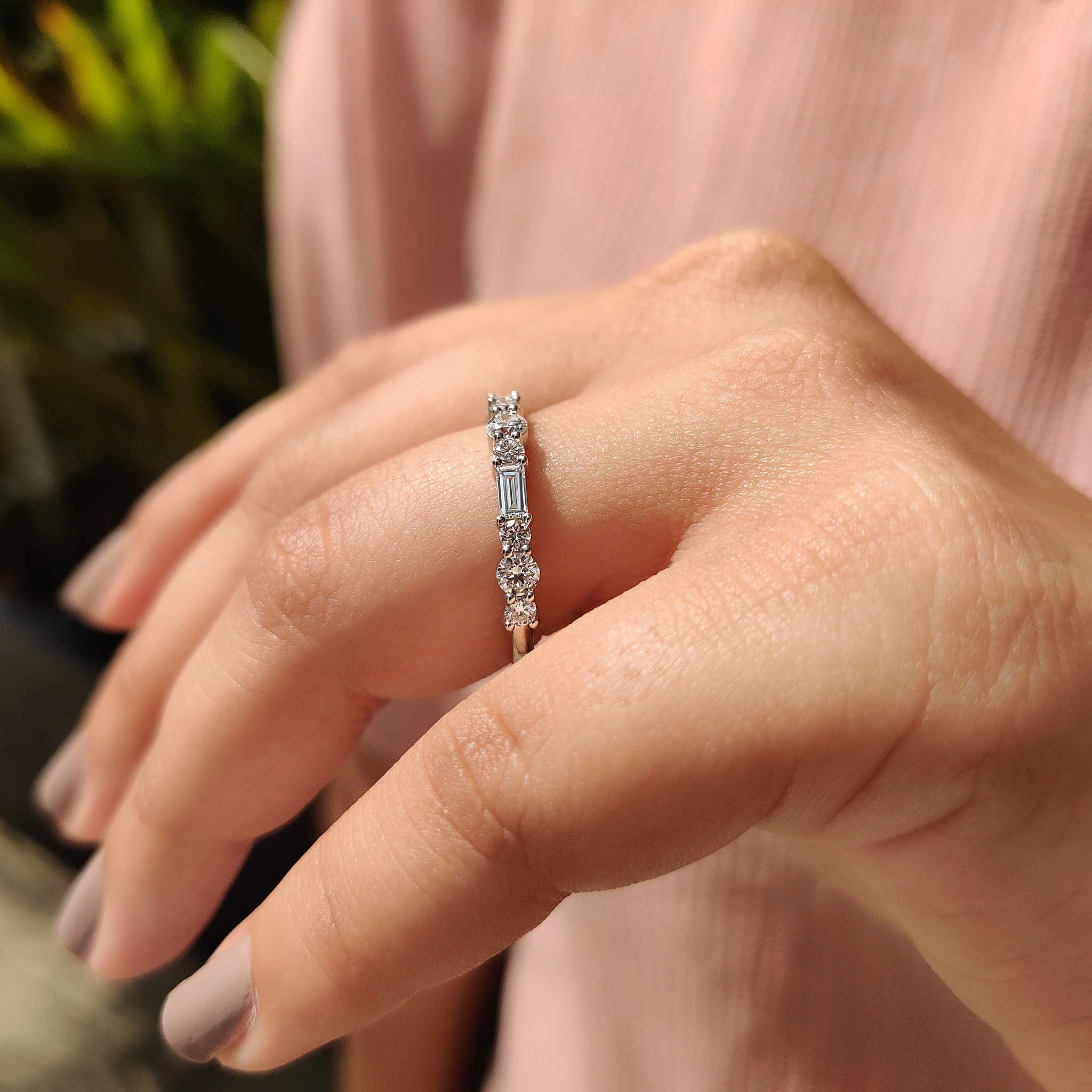 Half Eternity Wedding Band In Round And Baguette Diamond - Image 3