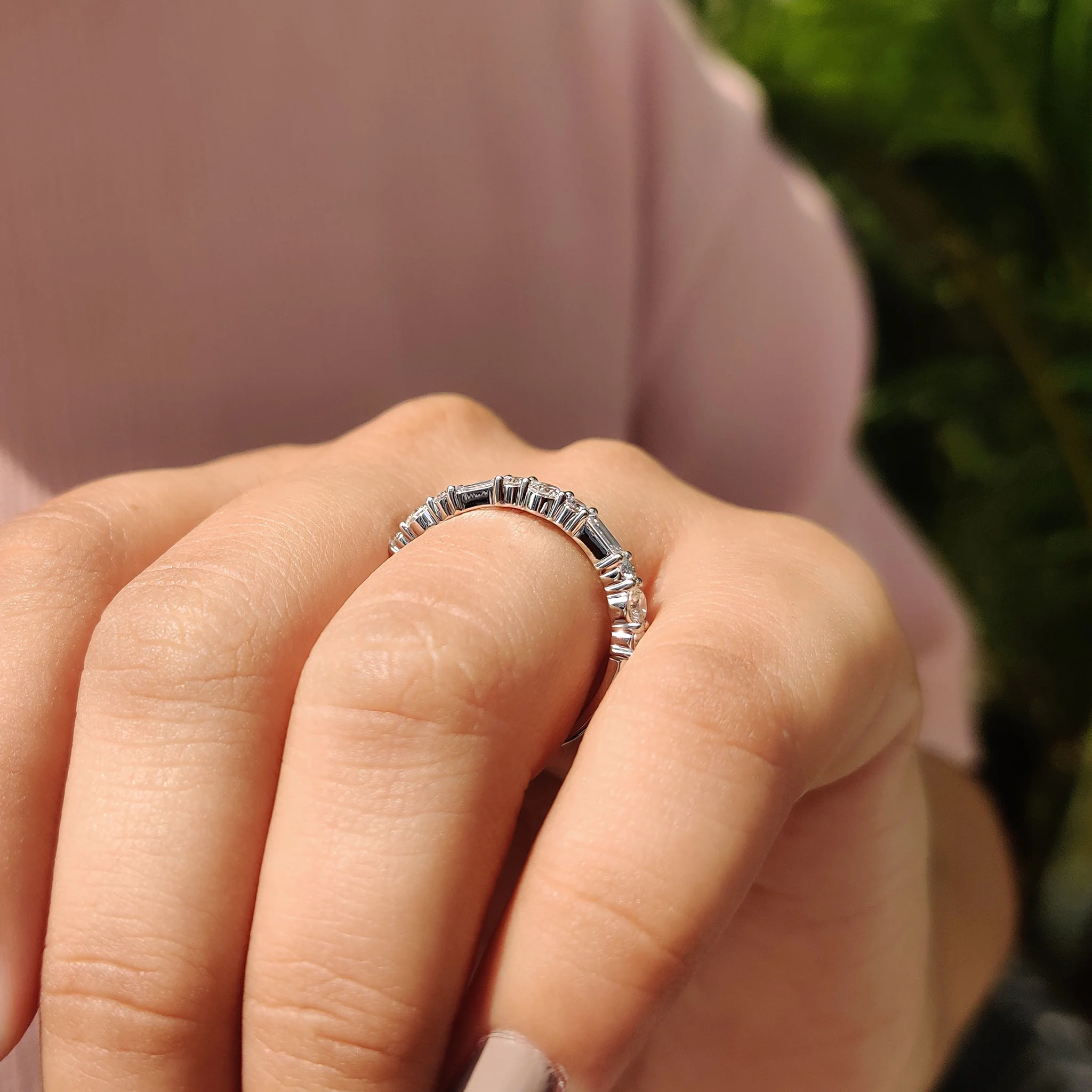 Half Eternity Wedding Band In Round And Baguette Diamond - Image 4
