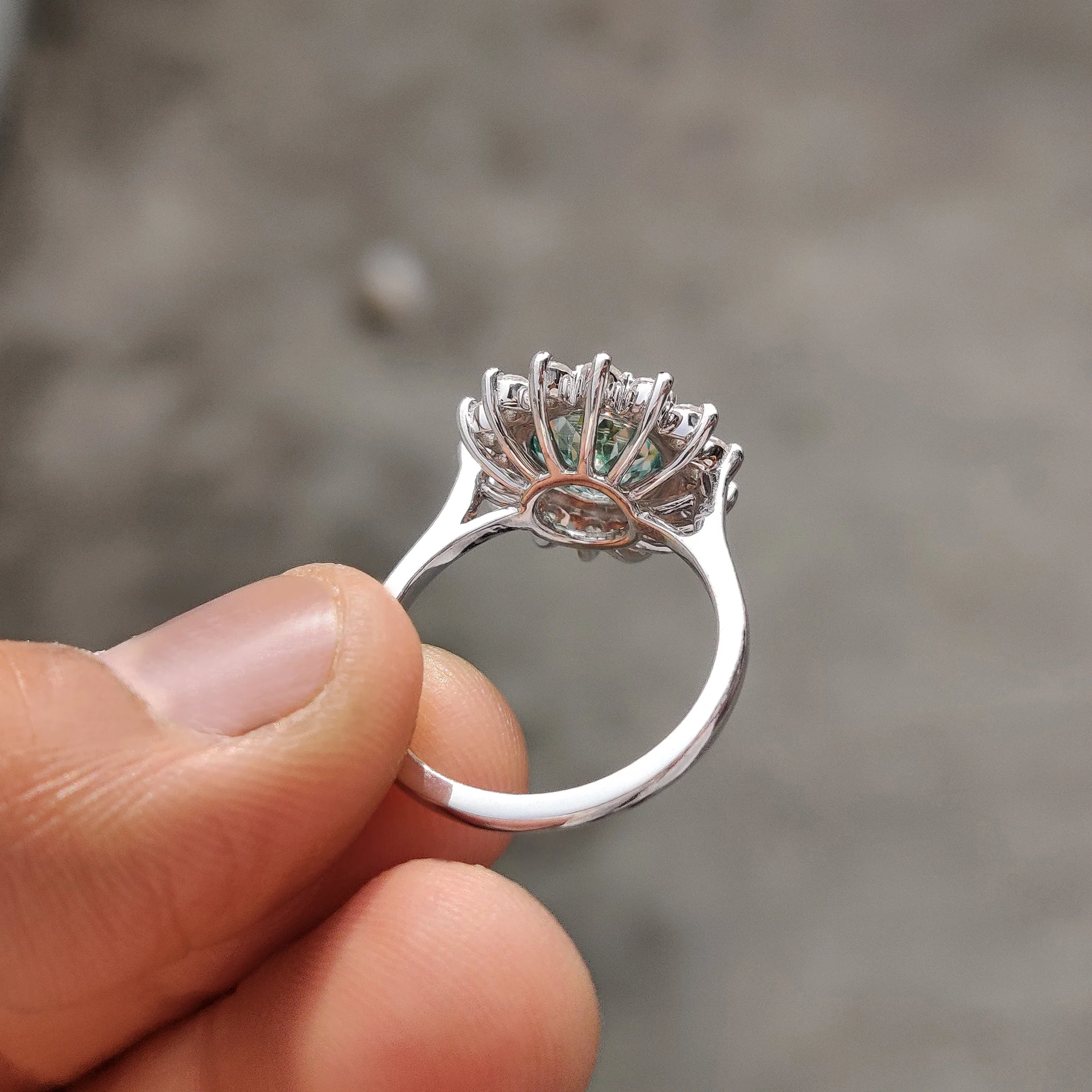 Halo And Bezel Portuguese Cut Engagement Ring - Image 5