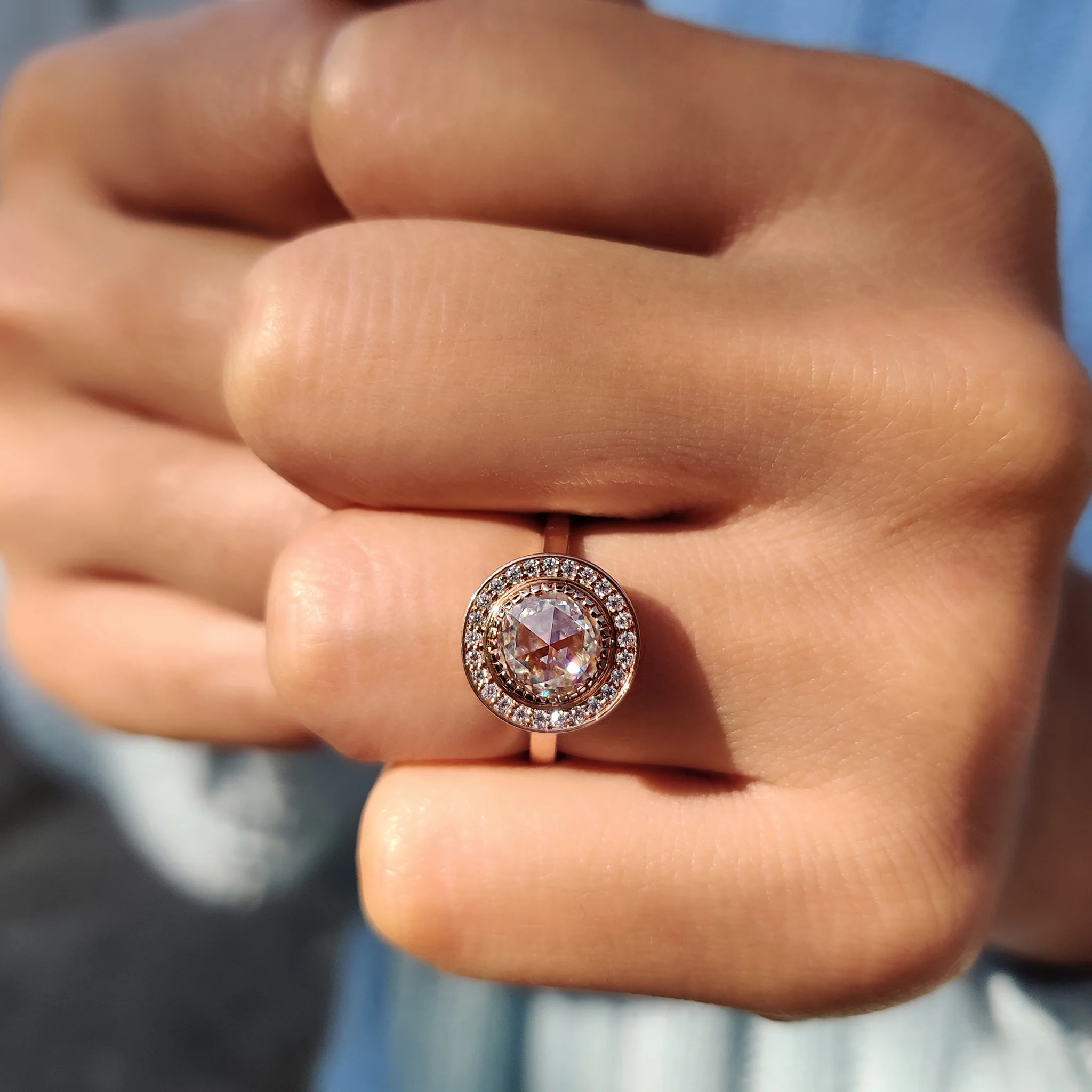 Halo And Bezel Set Round Rose Cut Ring - Image 4
