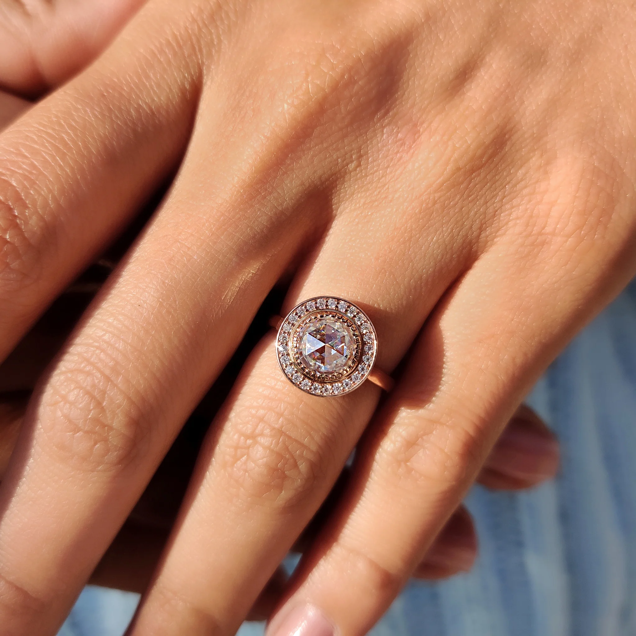 Halo And Bezel Set Round Rose Cut Ring - Image 6