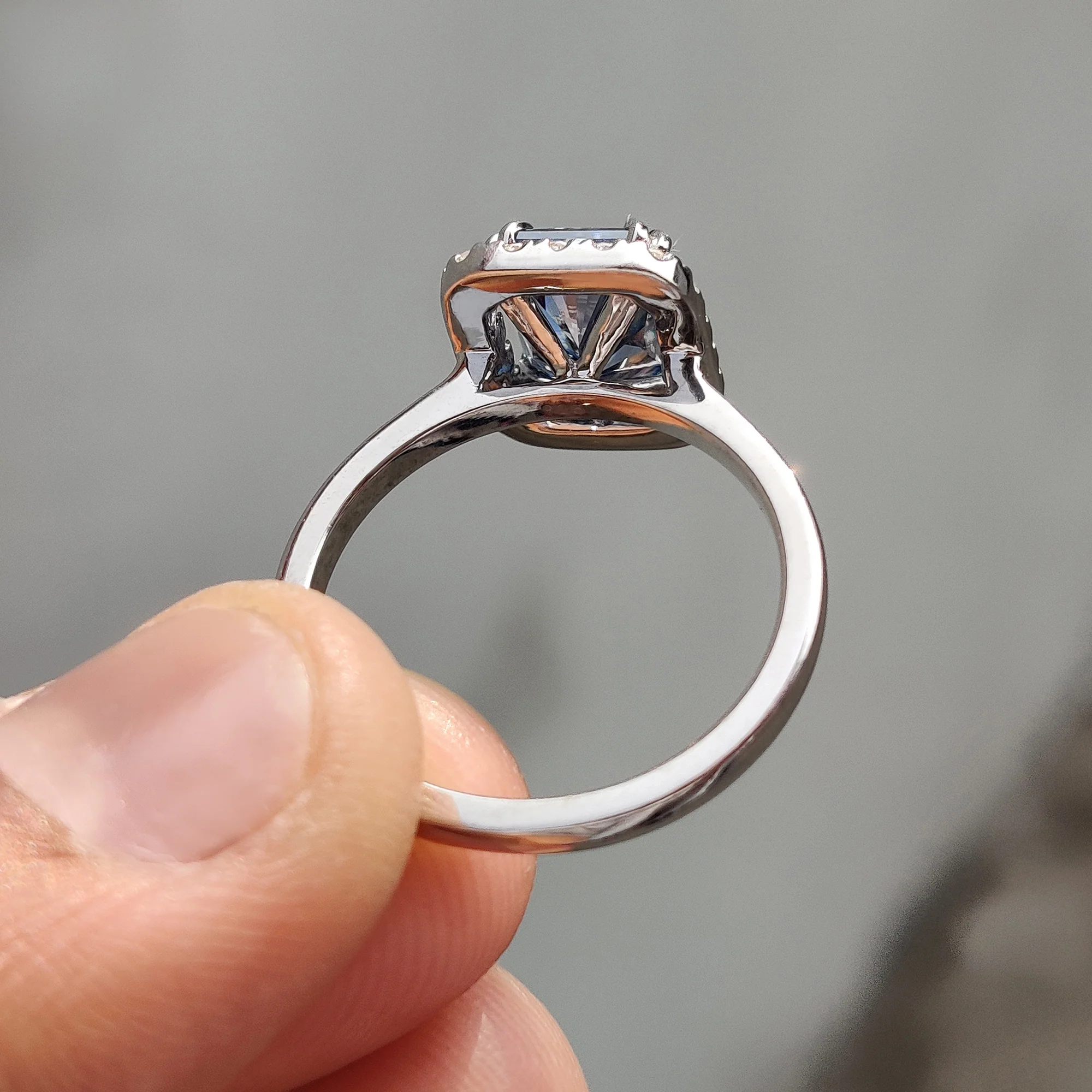 Halo Setting Radiant Cut Engagement Ring - Image 6