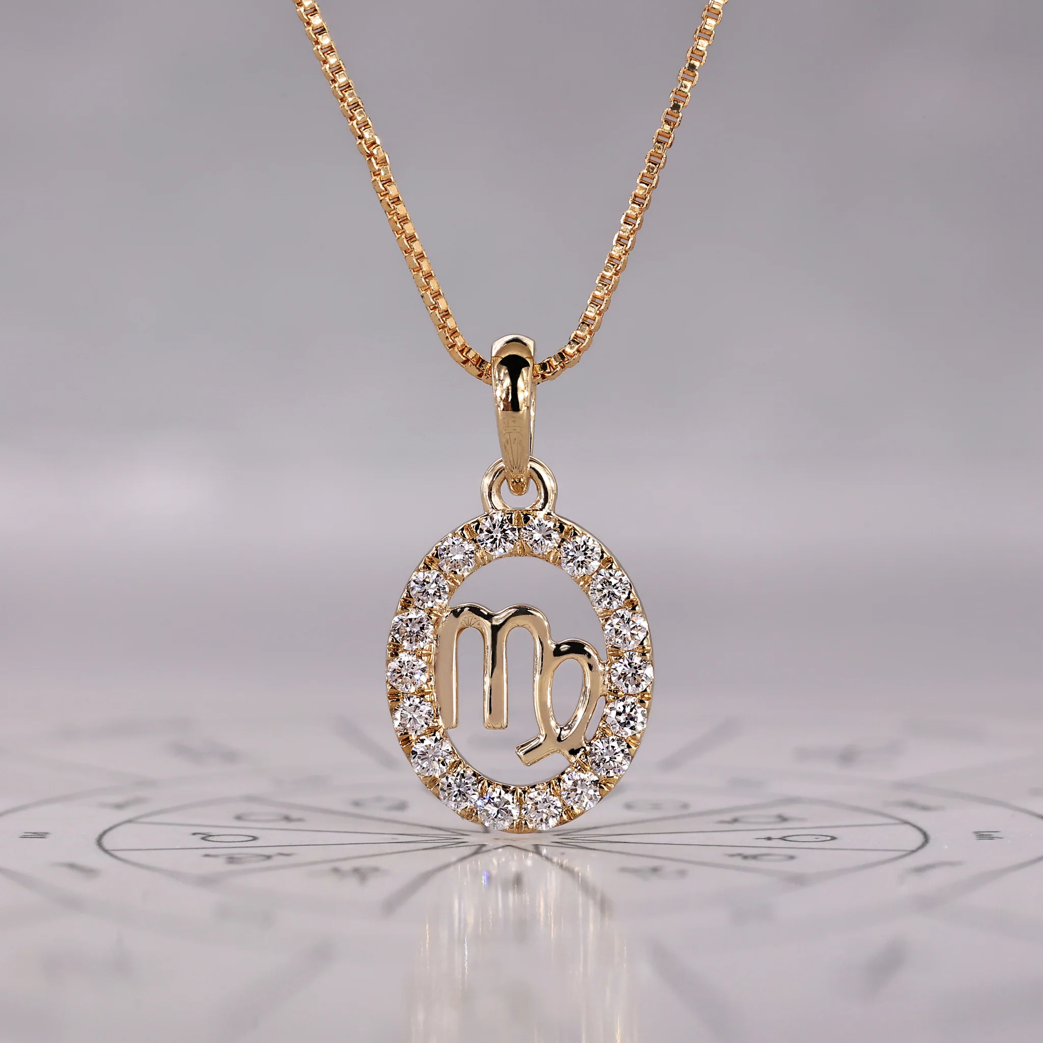 Halo Style Yellow Gold Virgo Pendant - Image 2
