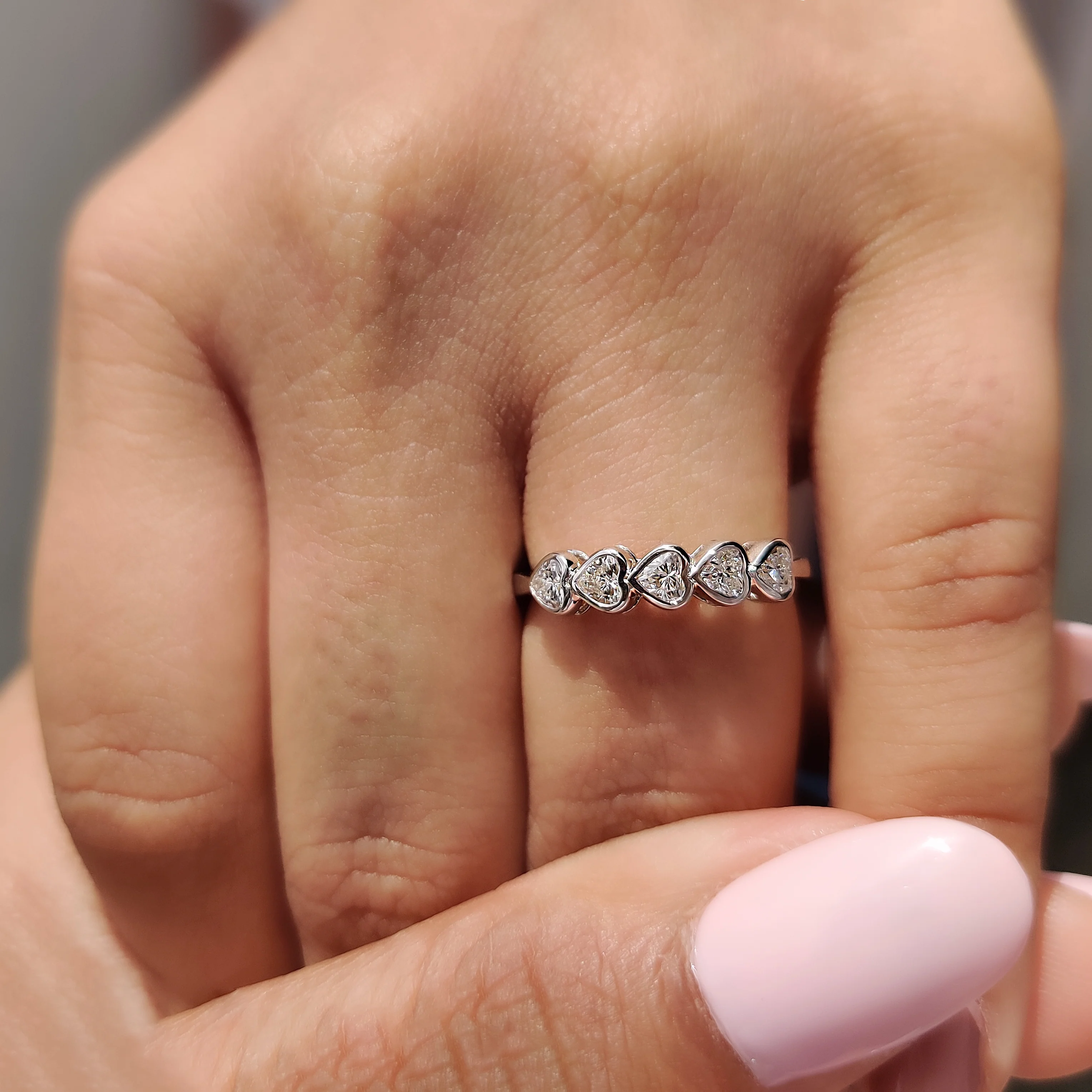 Heart Cut Bezel Set Diamond Wedding Band - Image 6