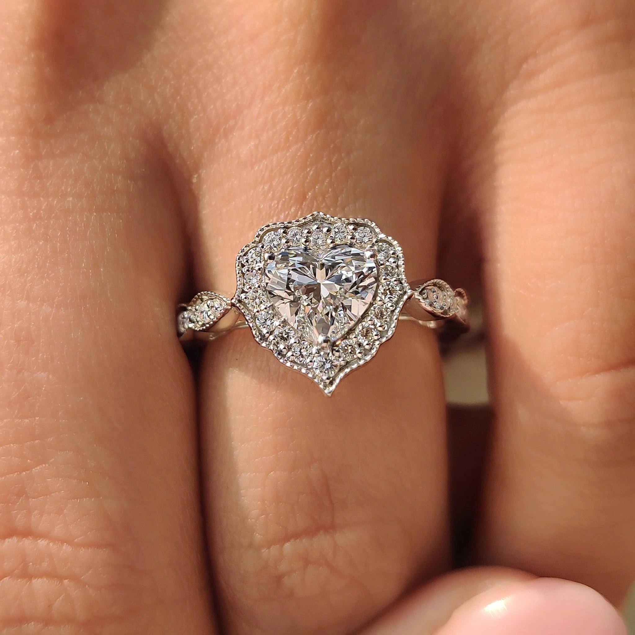 Heart Cut Diamond Ring with Round Diamond Halo Style - Image 5