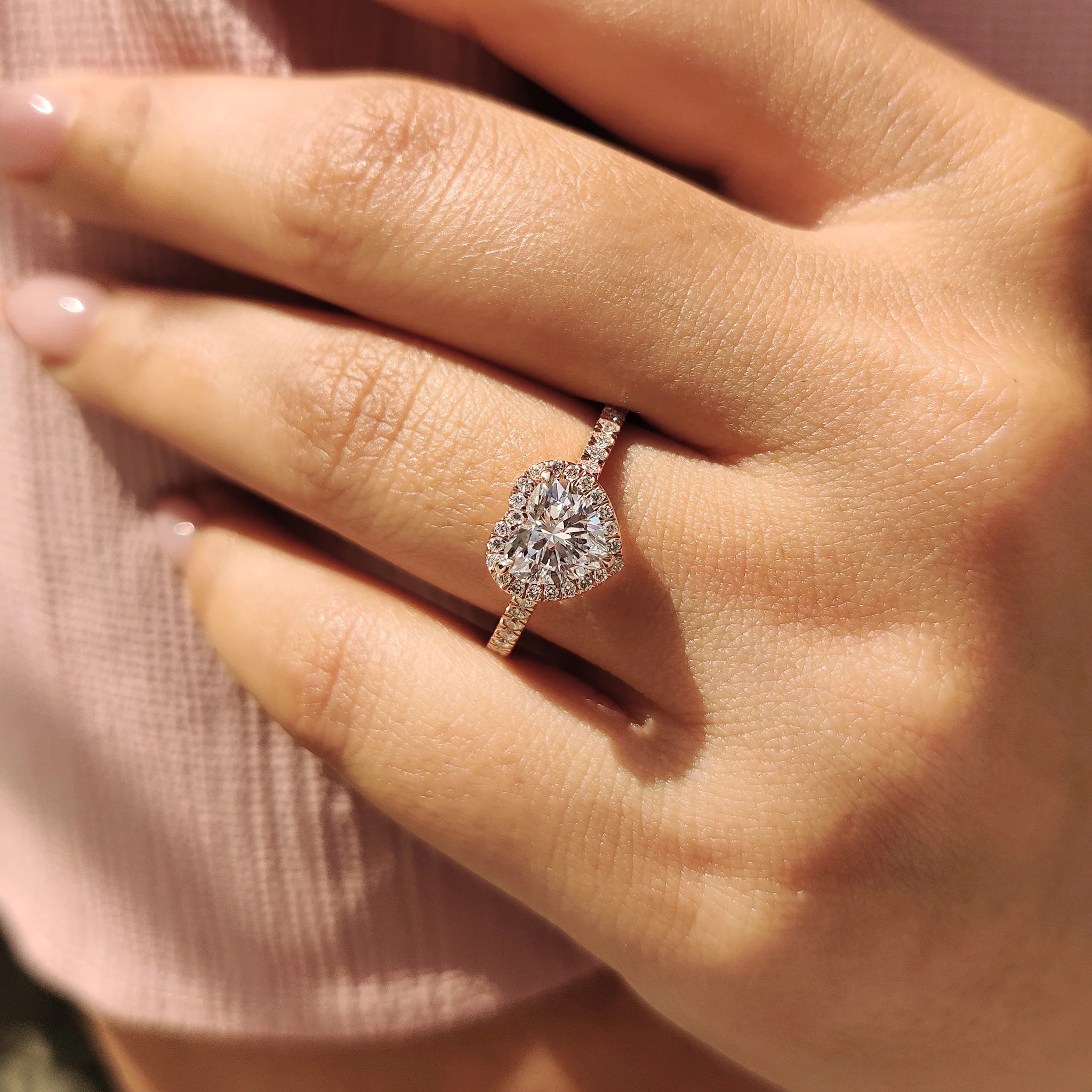 Heart Diamond Ring With Halo Pave Setting - Image 6