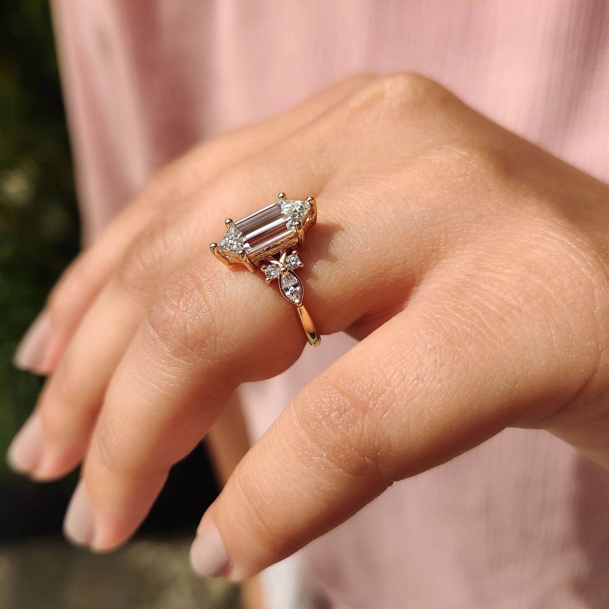 Elongated Hexagon Engagement Ring In Cluster Style - Image 4