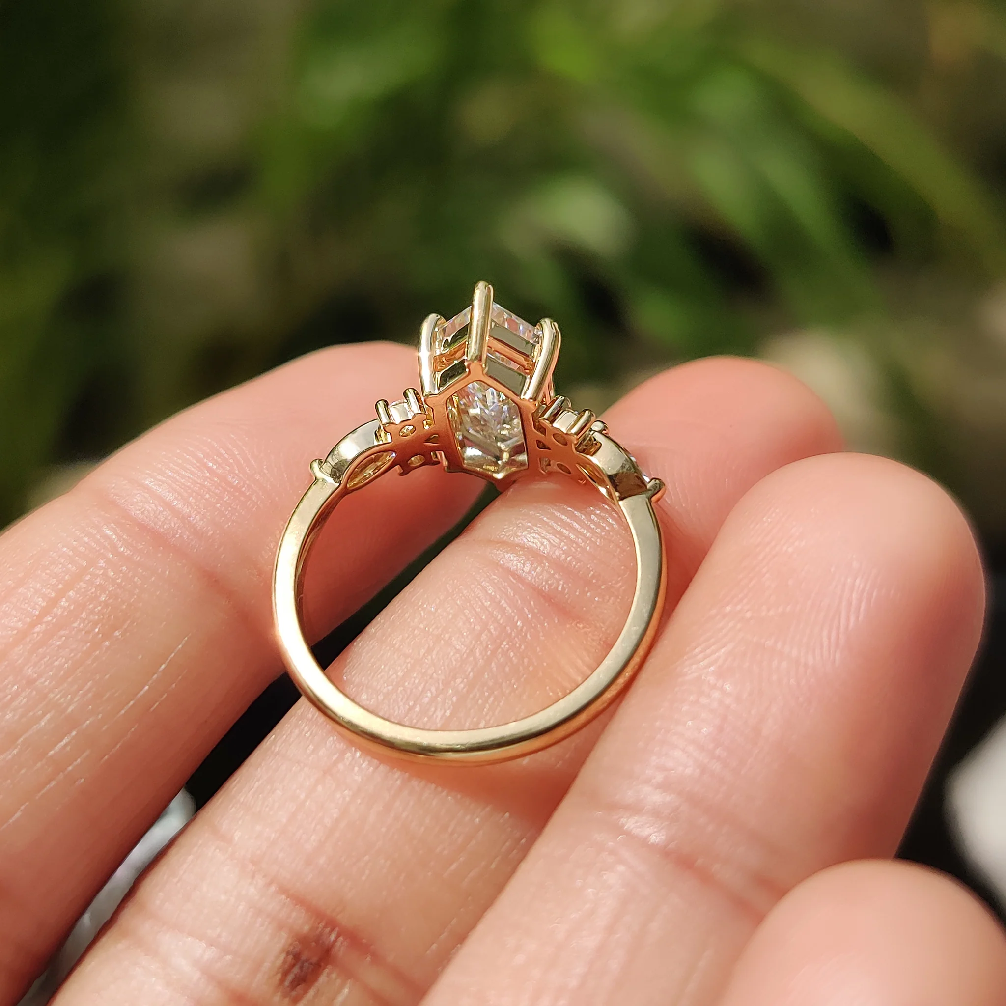 Elongated Hexagon Engagement Ring In Cluster Style - Image 8