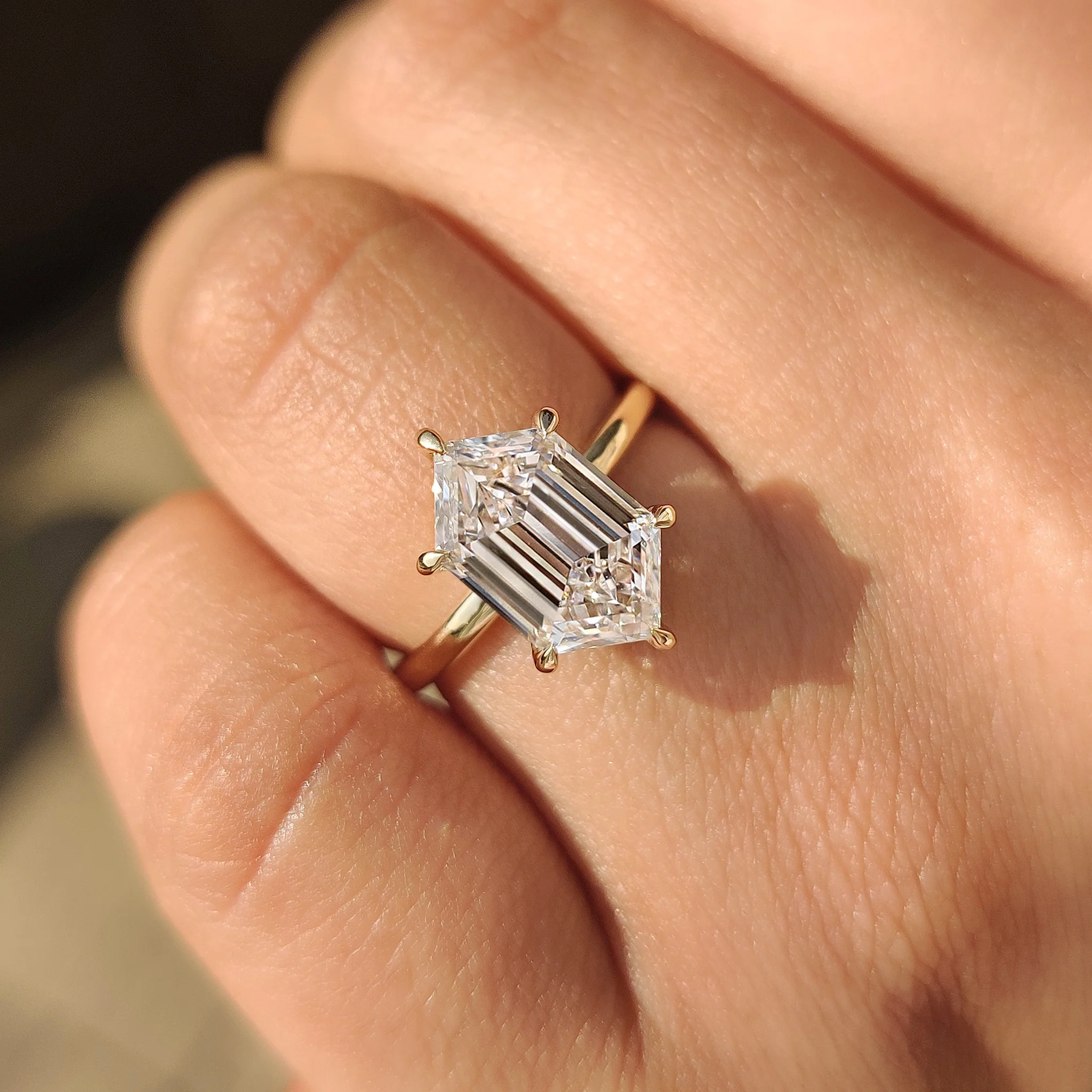 Hexagon Step Cut Solitaire Diamond Ring - Image 3