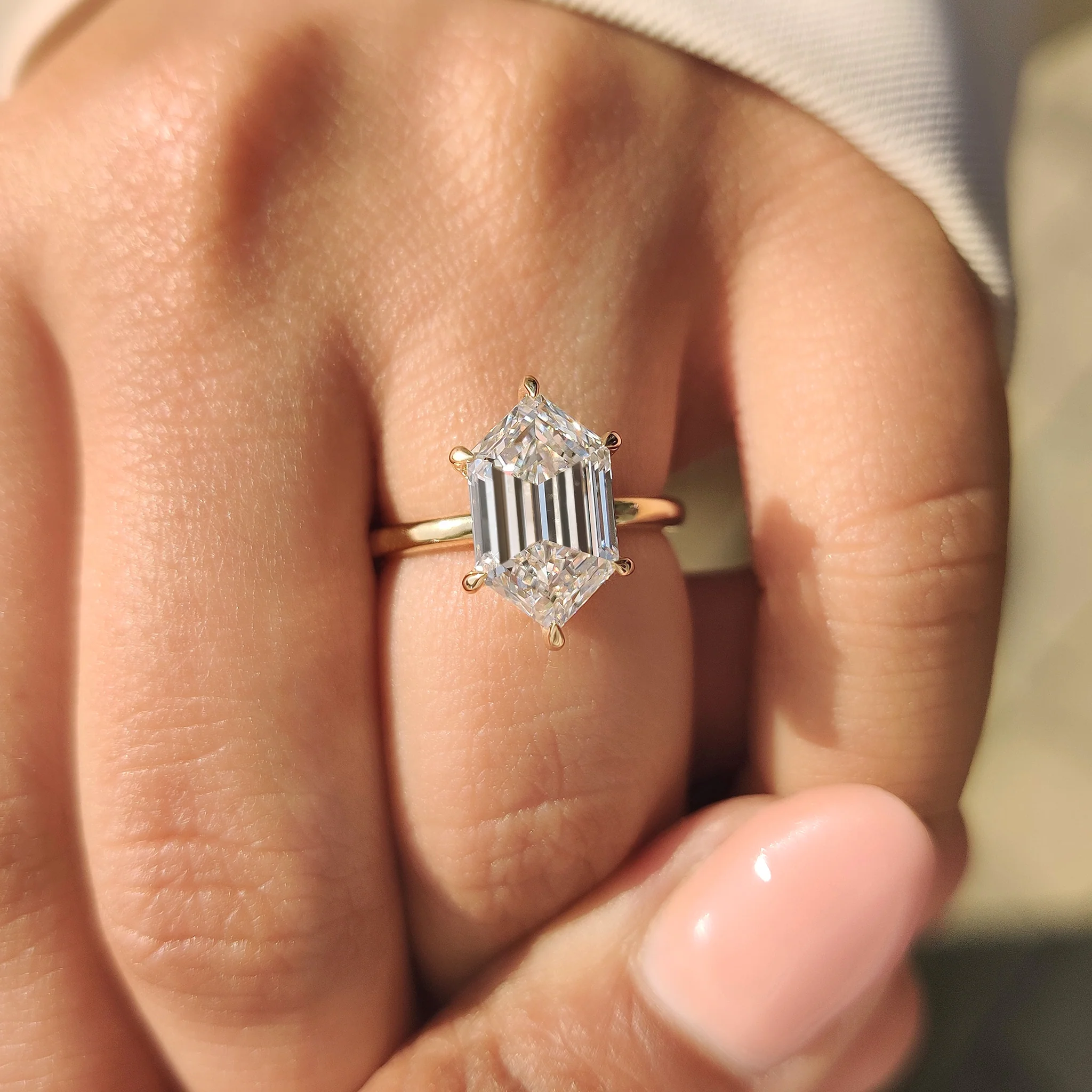 Hexagon Step Cut Solitaire Diamond Ring - Image 4