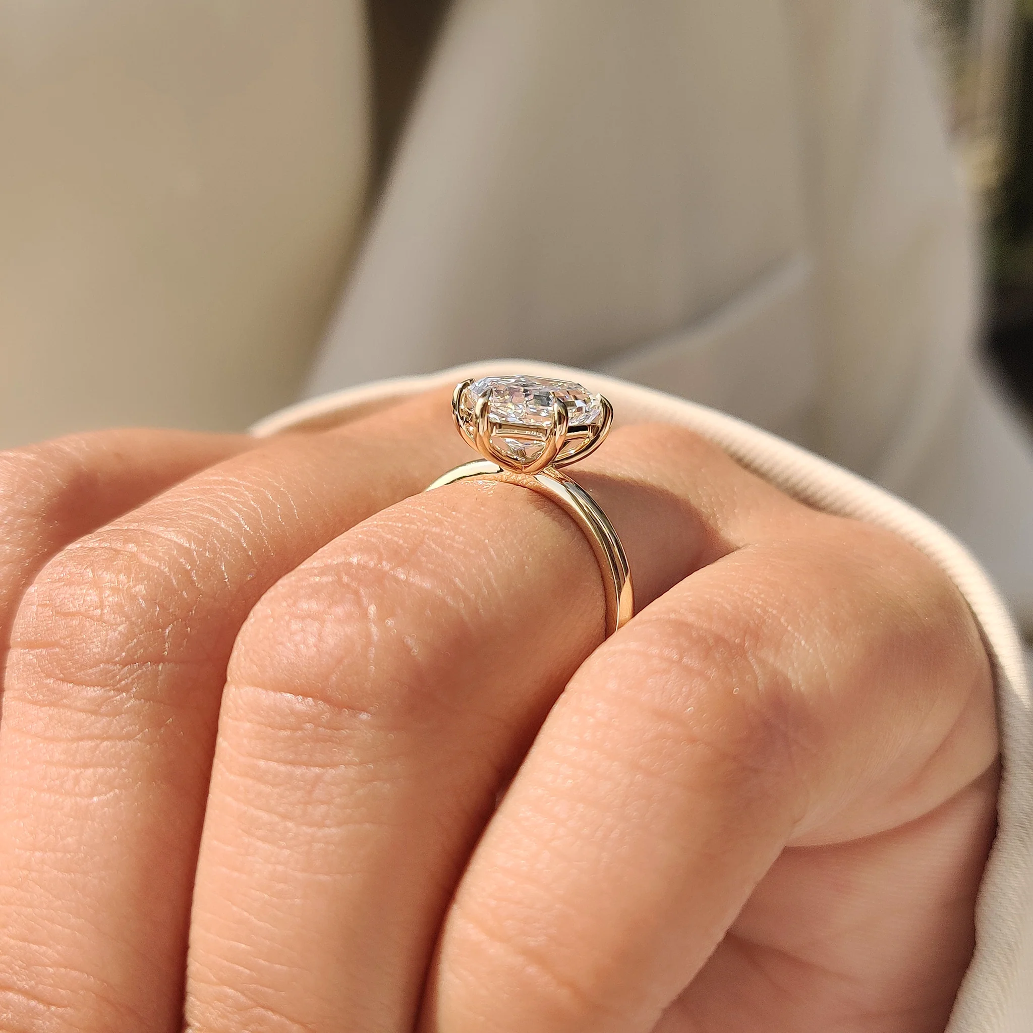 Hexagon Step Cut Solitaire Diamond Ring - Image 5