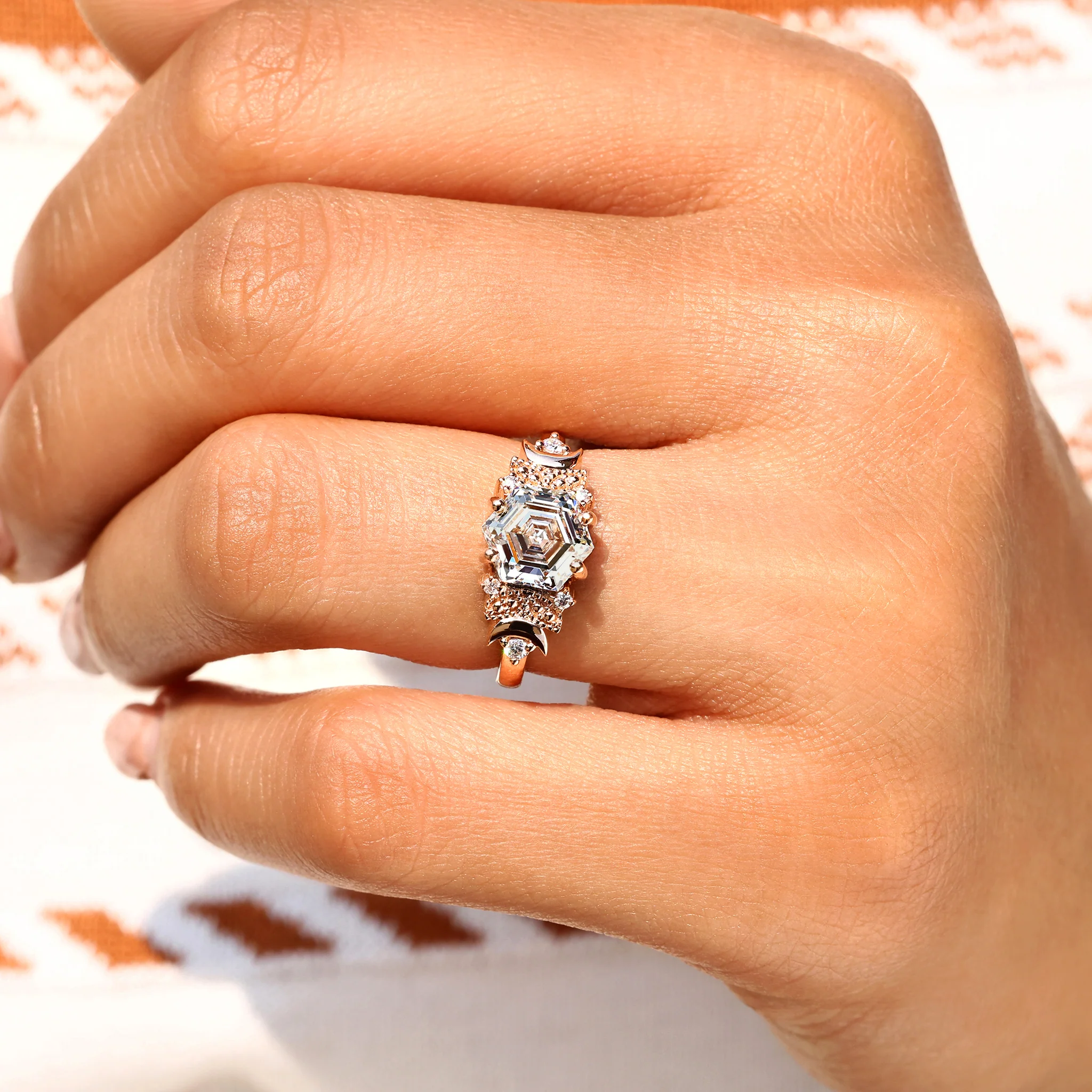 Hexagon Step Cut Vintage Diamond Engagement Ring - Image 9