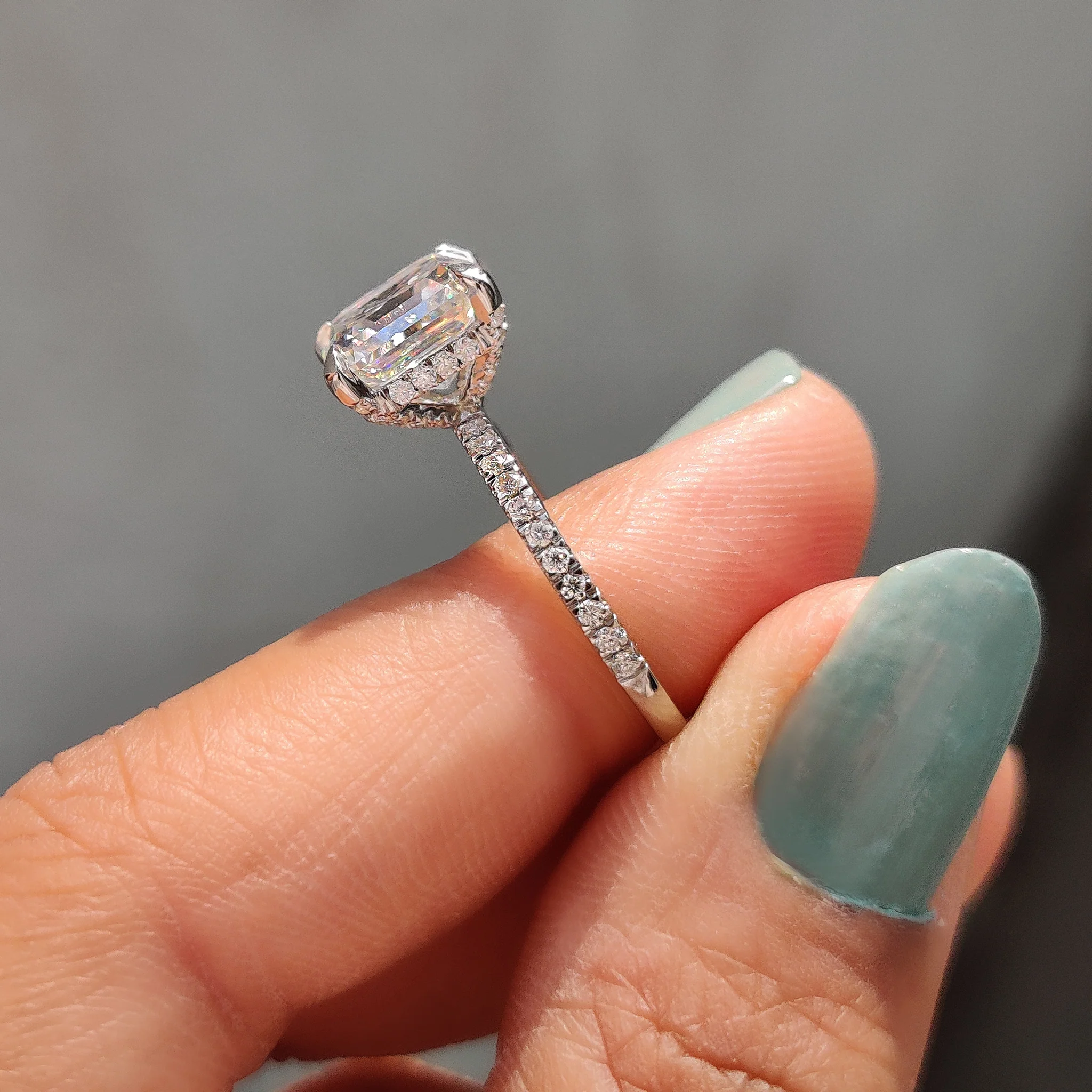Hidden Halo Asscher Cut Moissanite Ring - Image 9
