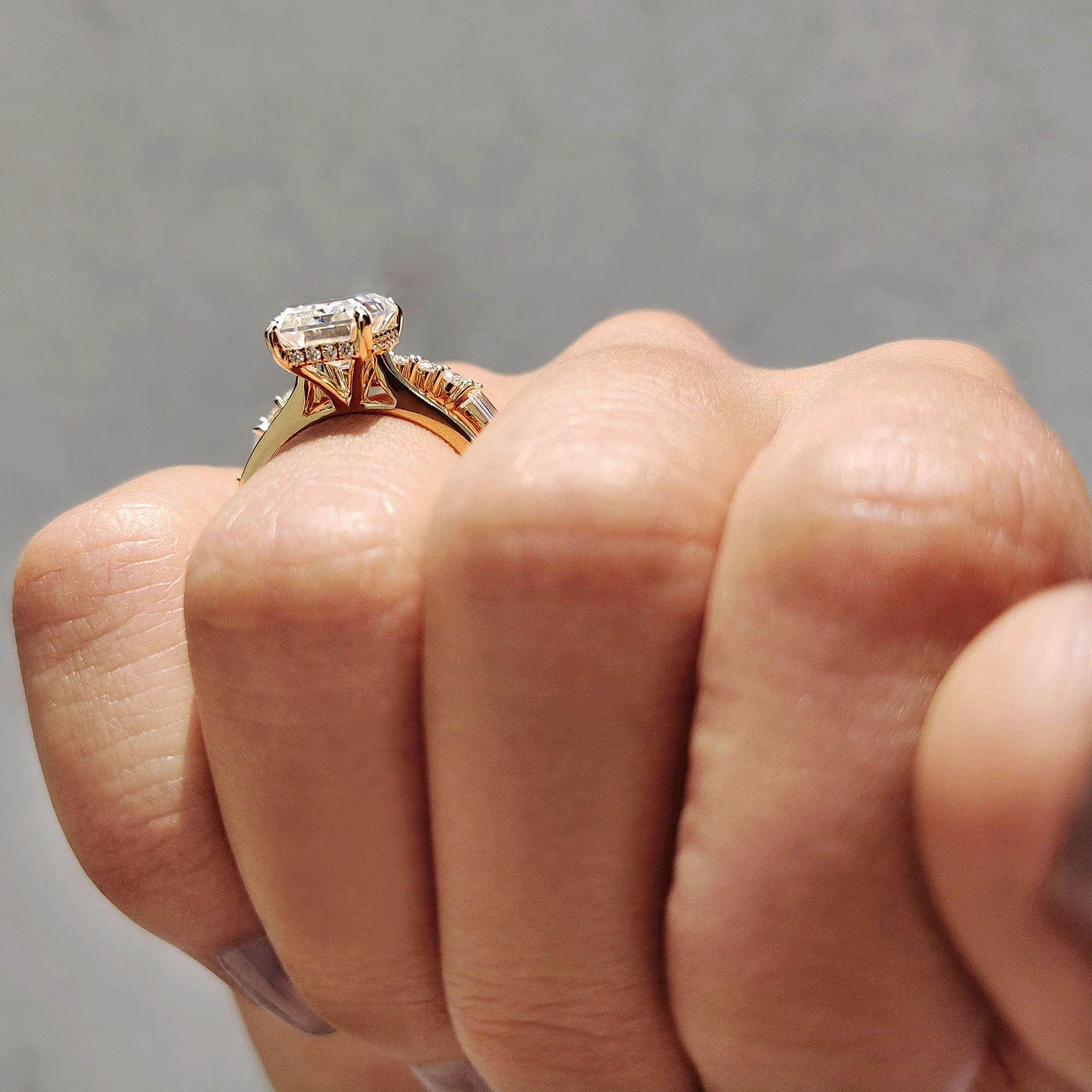 Hidden Halo Emerald Cut Engagement Ring With Eternity Band - Image 3