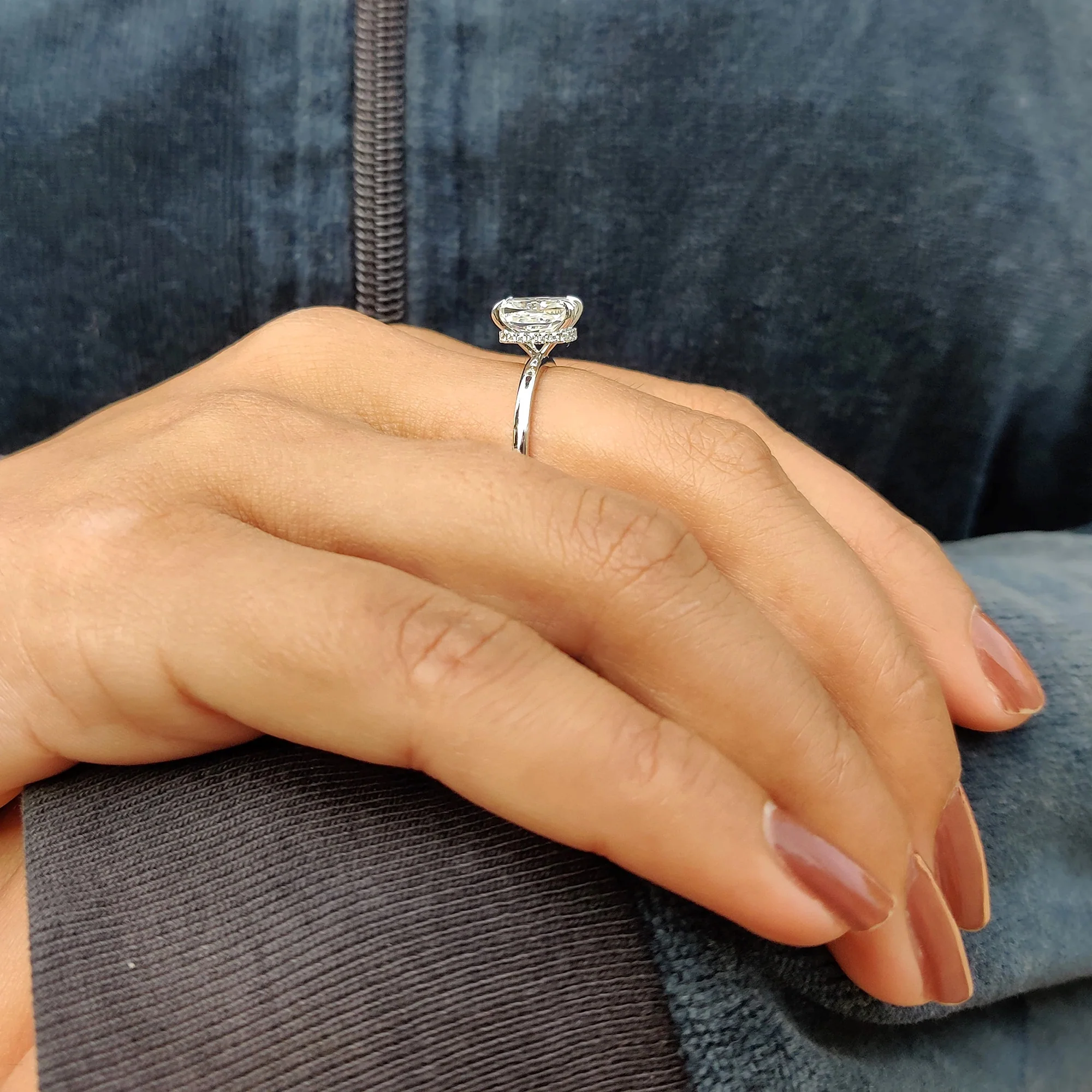 Cushion Cut Hidden Halo Engagement Ring - Image 5
