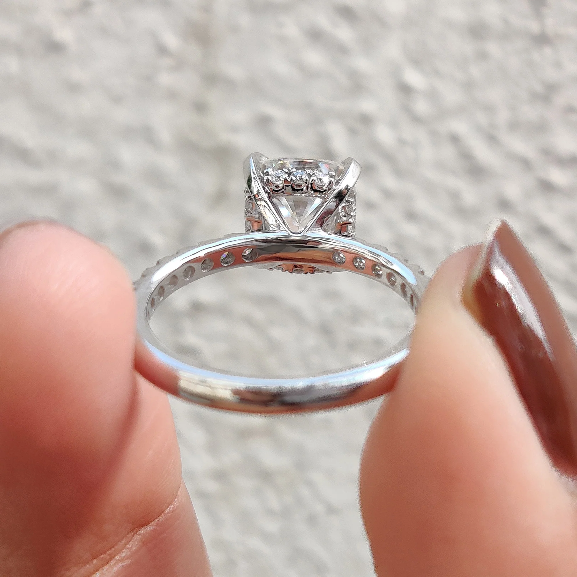 Cushion Cut Hidden Halo Engagement Ring - Image 6