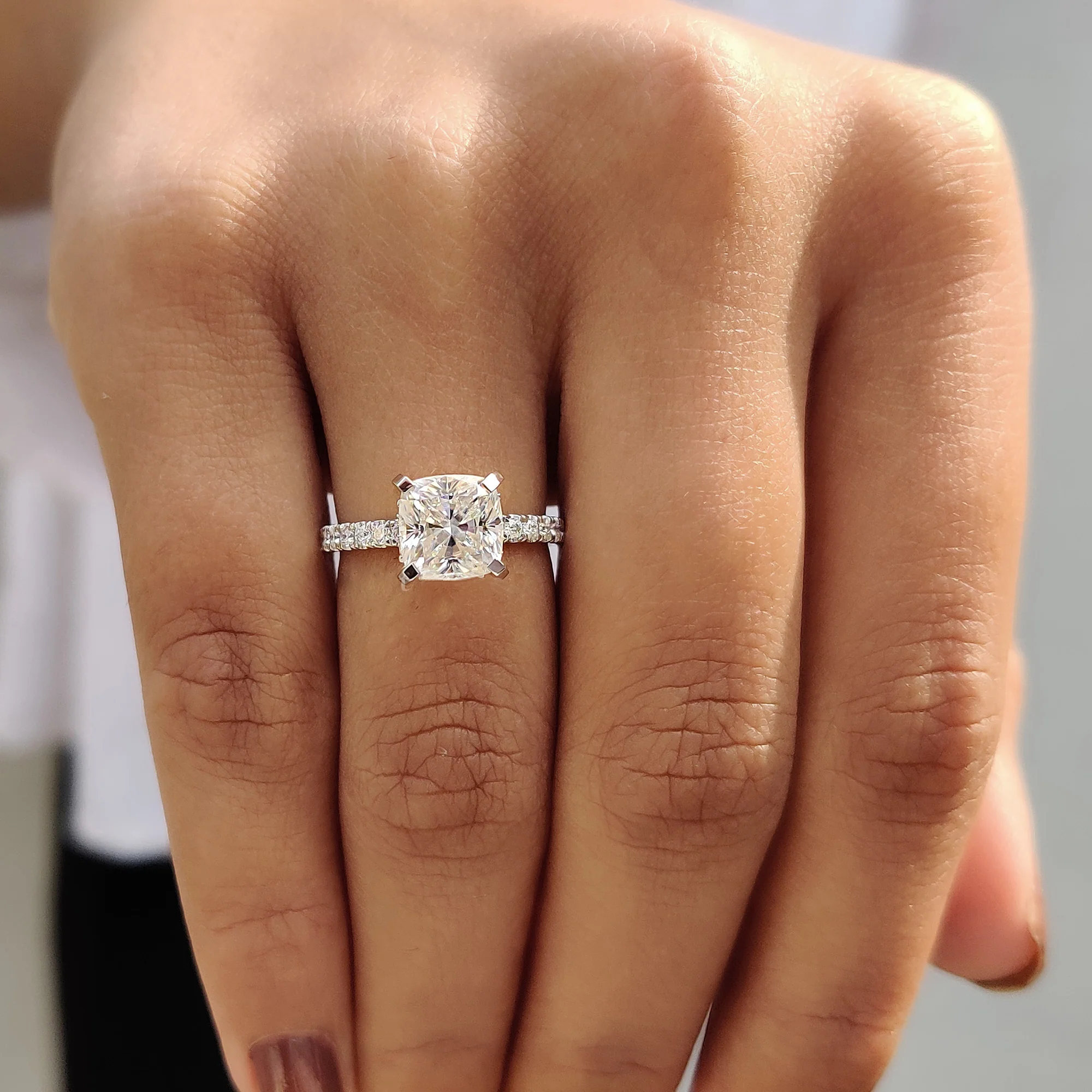 Cushion Cut Hidden Halo Engagement Ring - Image 9