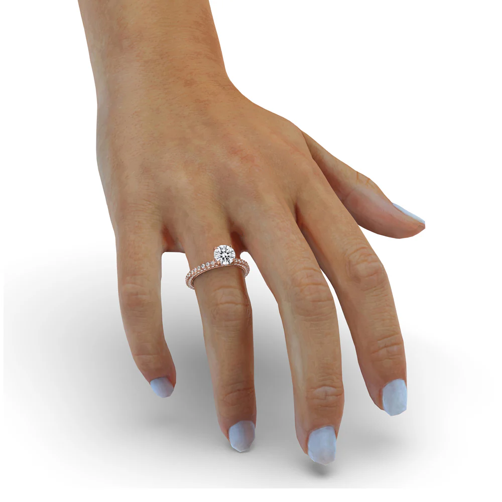 Round Cut Hidden Halo Engagement Ring with Pave Setting - Image 3