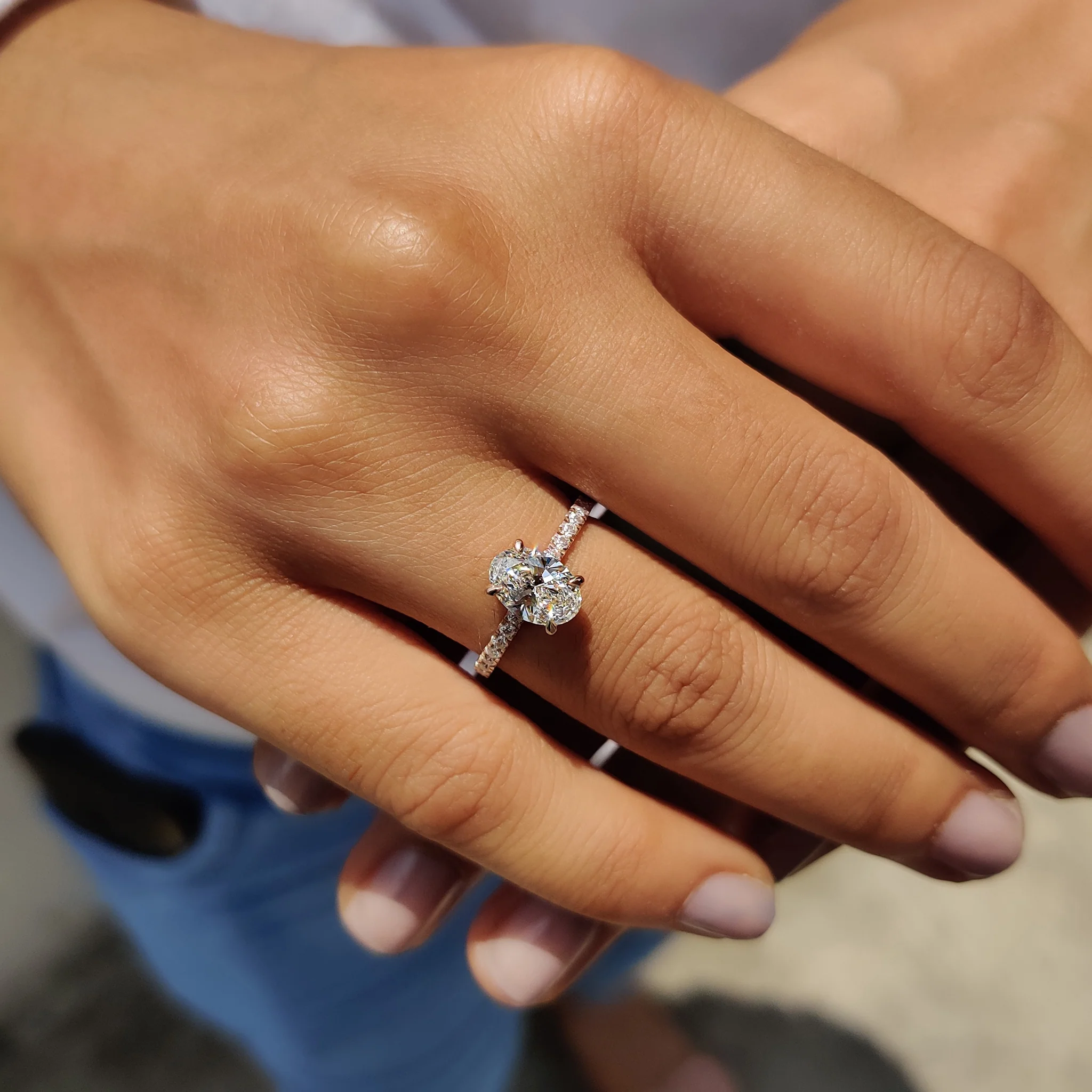 Hidden Halo Oval Cut Engagement Ring - Image 2