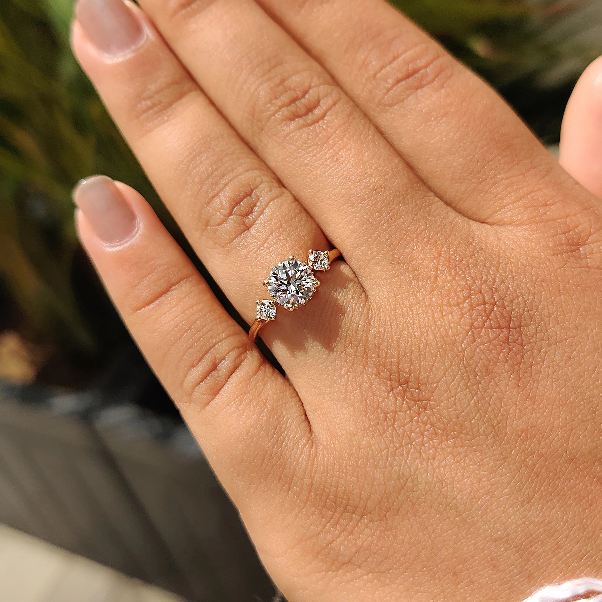 Three Stone Hidden Halo Round Engagement Ring - Image 5